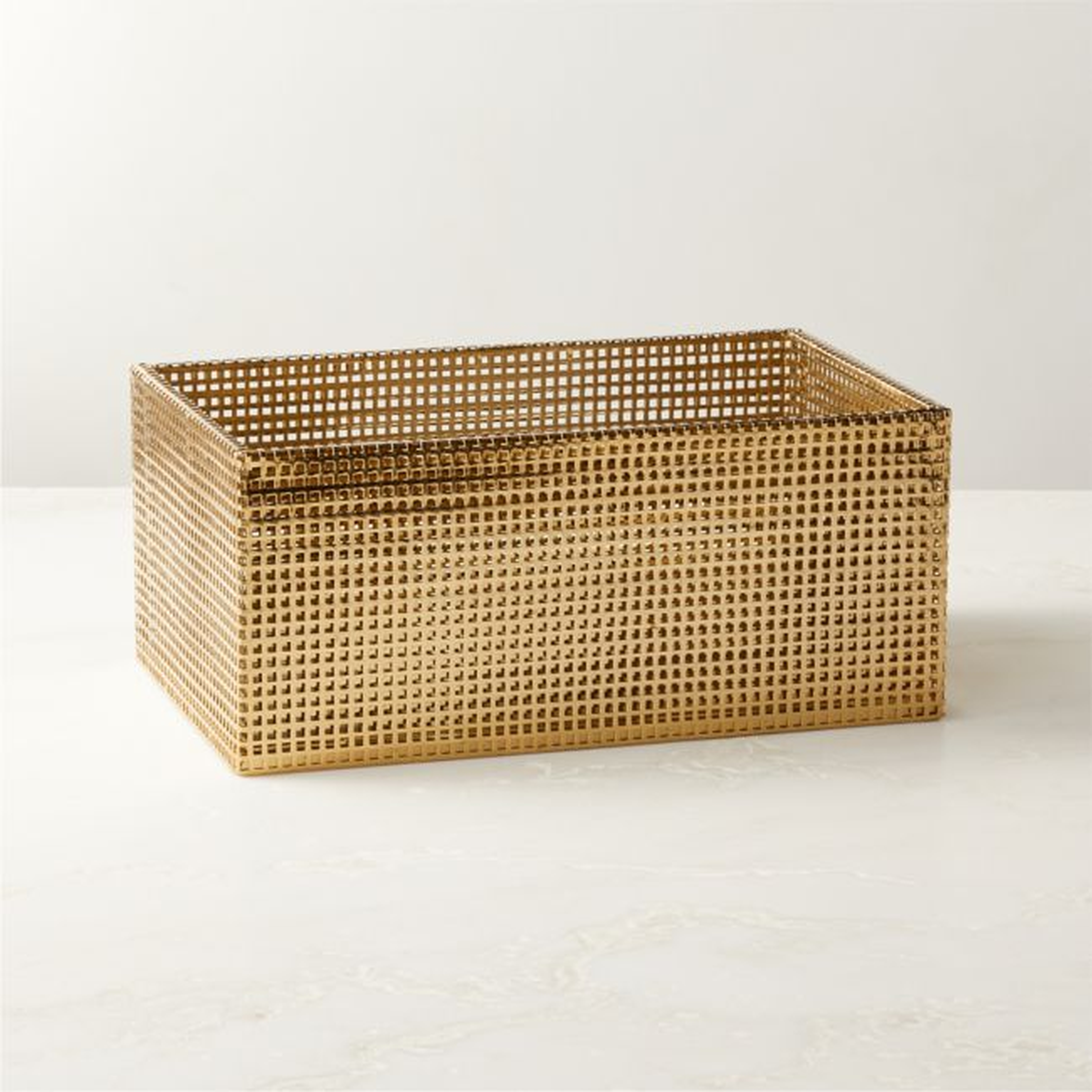 Tegan Brass Perforated Metal Storage Basket - CB2