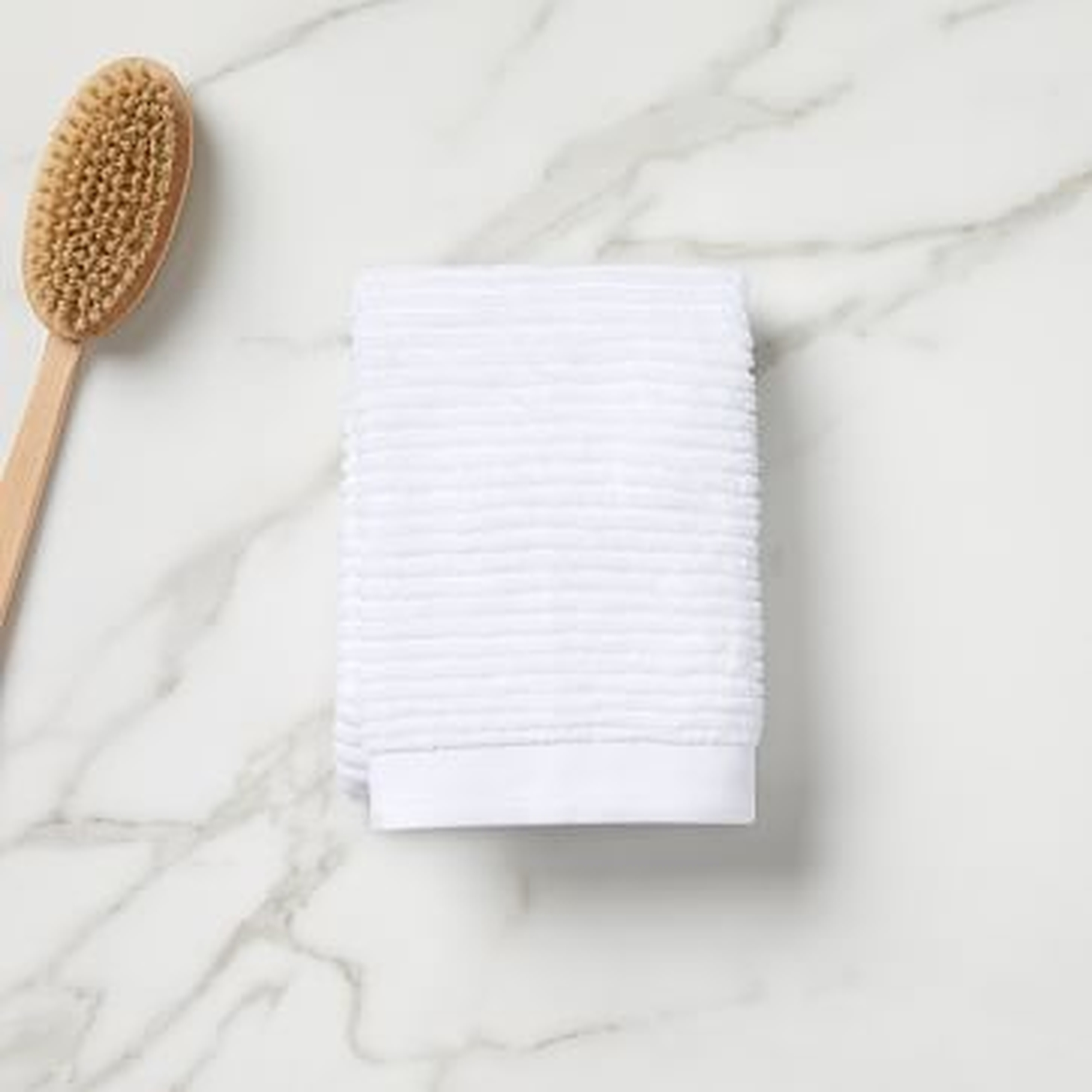 Organic Ribbed Towel, Hand Towel, White - West Elm