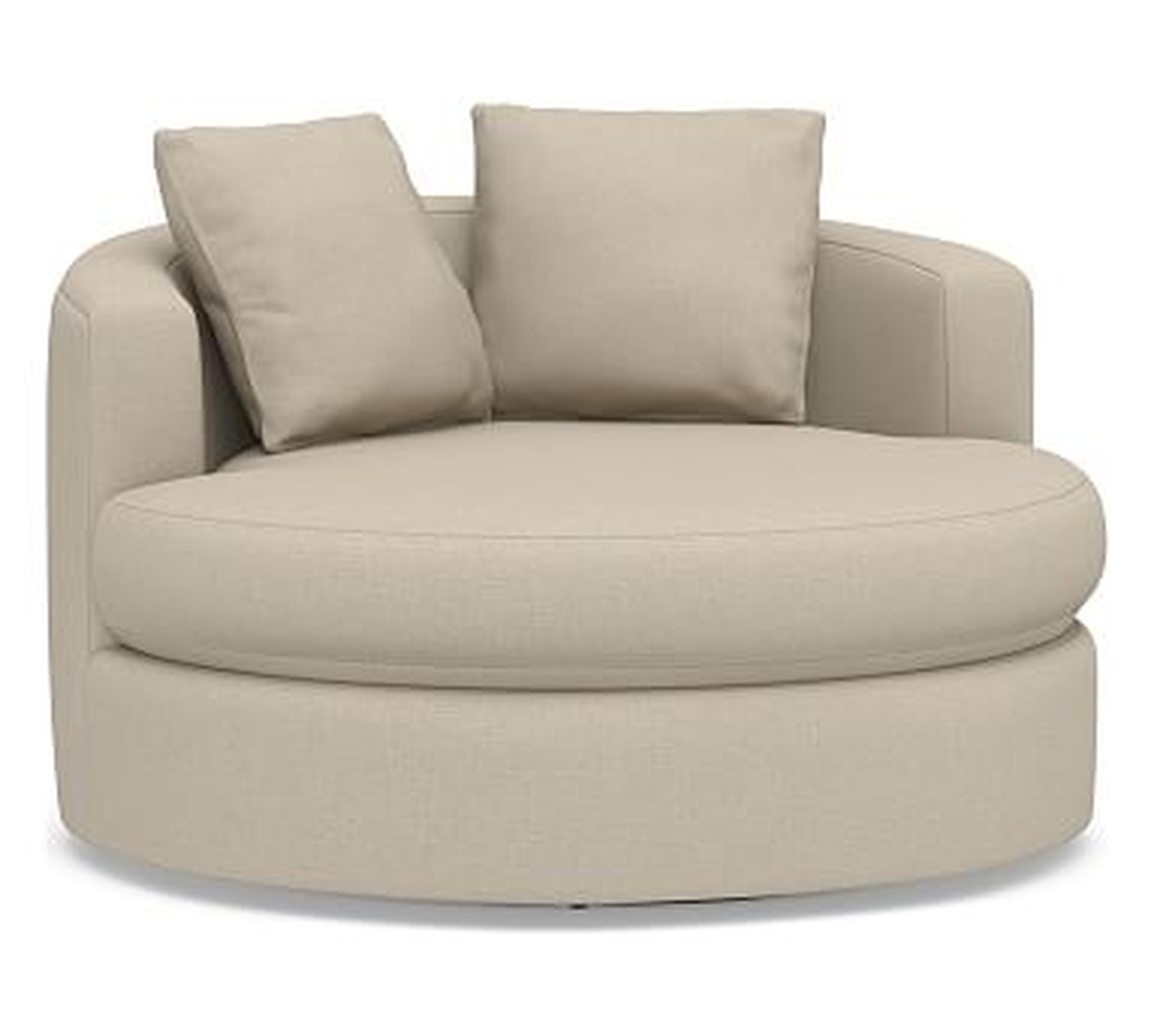 Balboa Upholstered Grand Swivel Armchair, Standard Cushions, Brushed Crossweave Natural - Pottery Barn