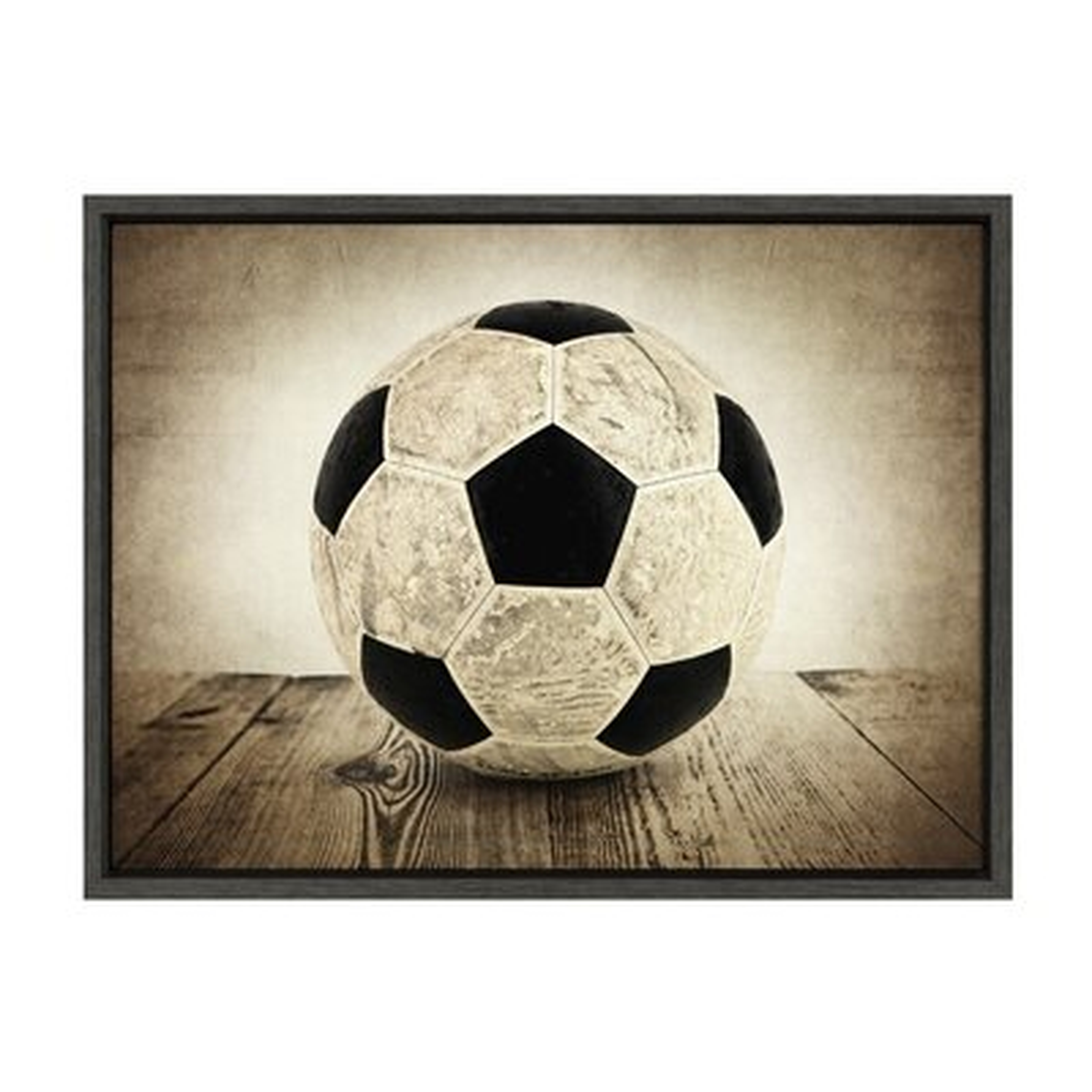 'Vintage Soccer on Wood' by Shawn St.Peter- Floater Frame Photograph Print on Canvas - Wayfair