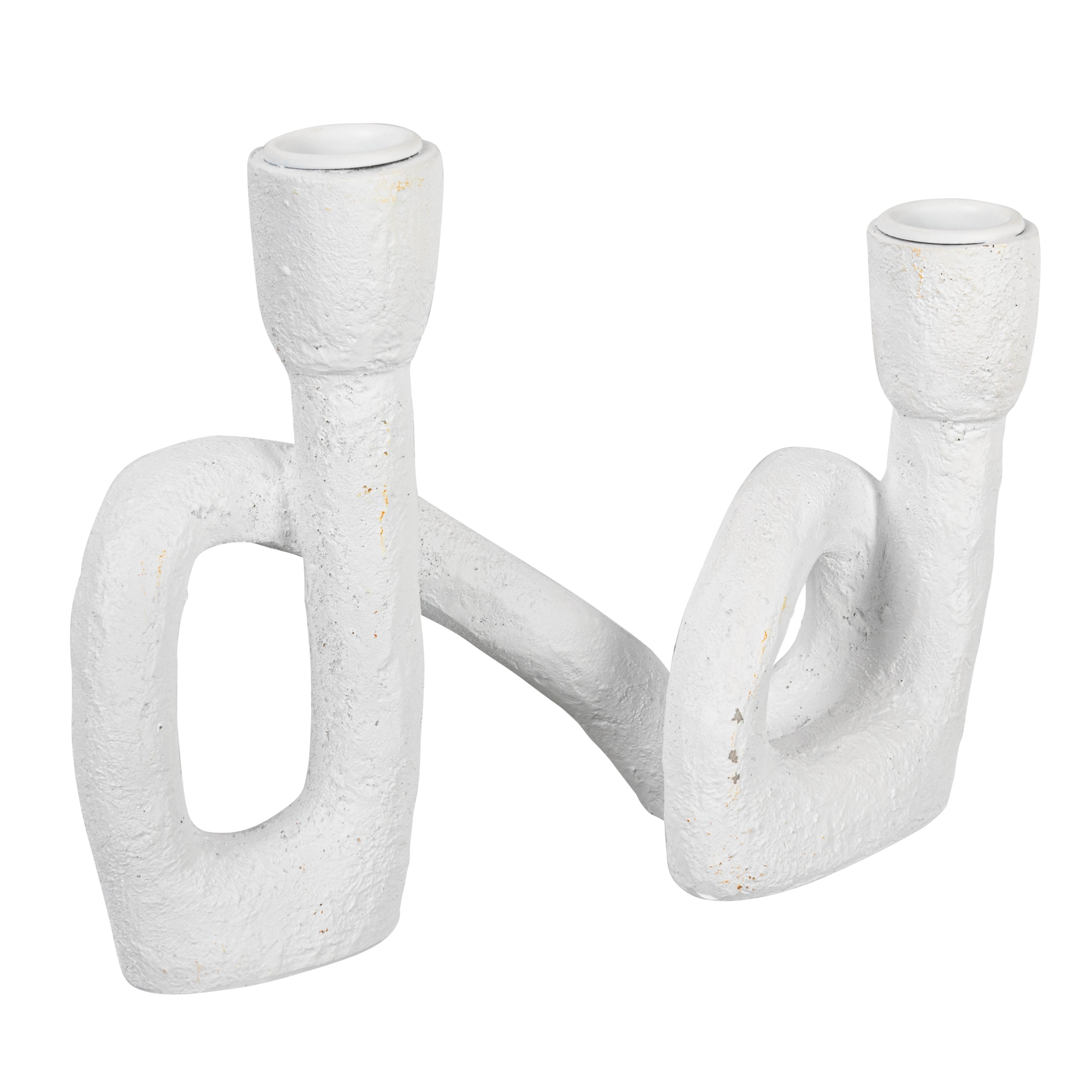 Modern Sculptural Double Taper Candle Holder, White - Creative Co-Op