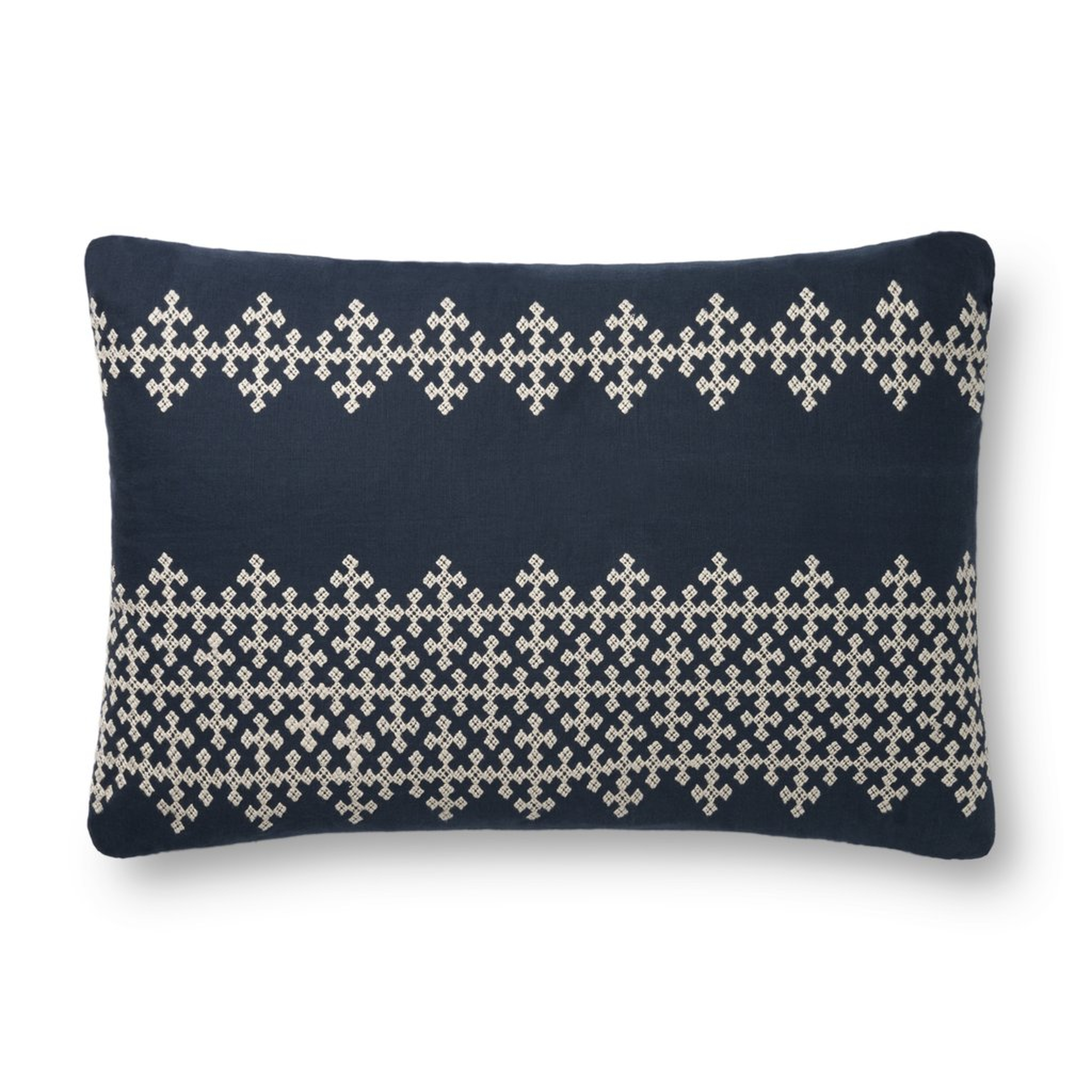 Lumbar Throw Pillow, 26" x 16", Navy Blue & Ivory - Loloi Rugs