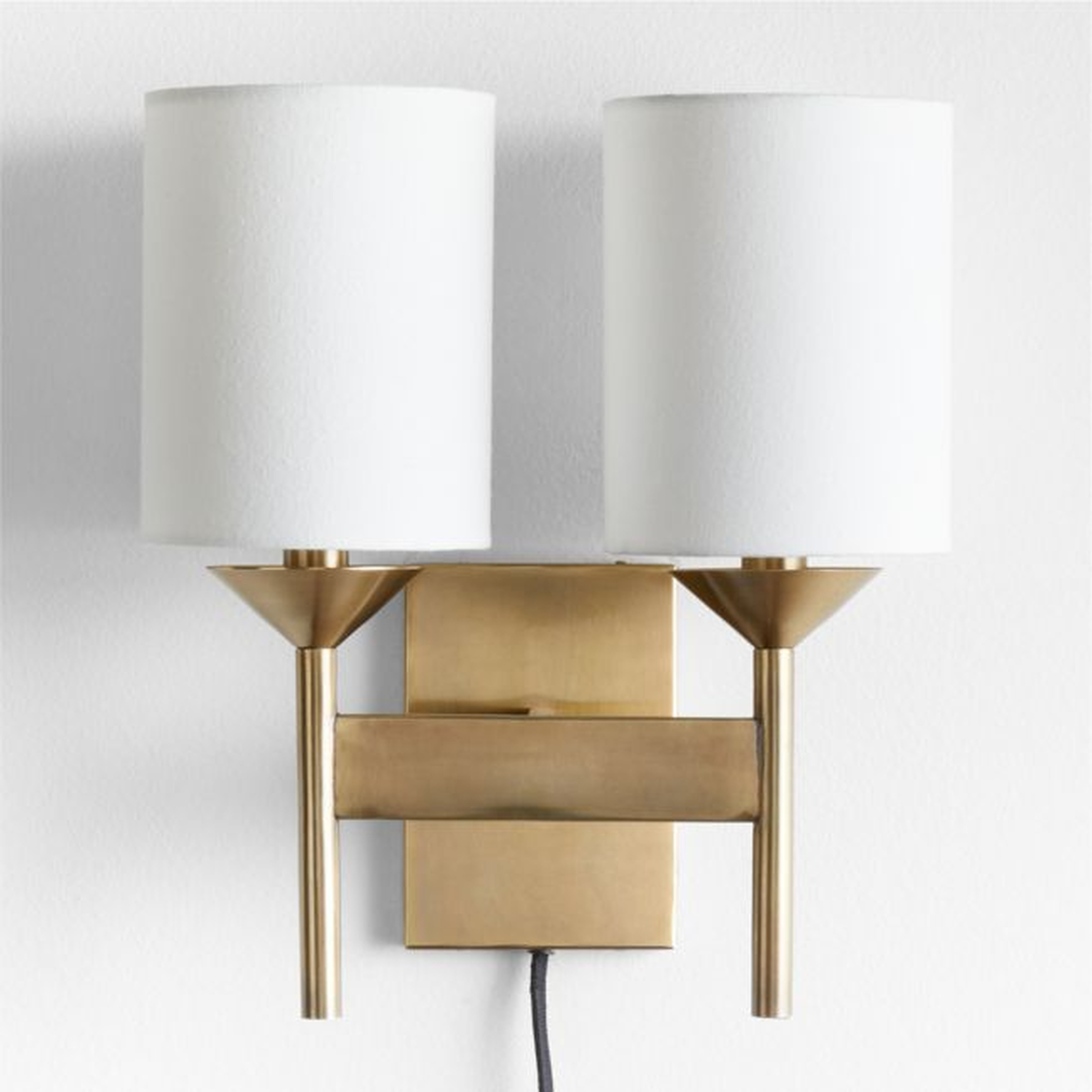 Lyre Burnished Brass 2-Light Torch Plug In Wall Sconce - Crate and Barrel