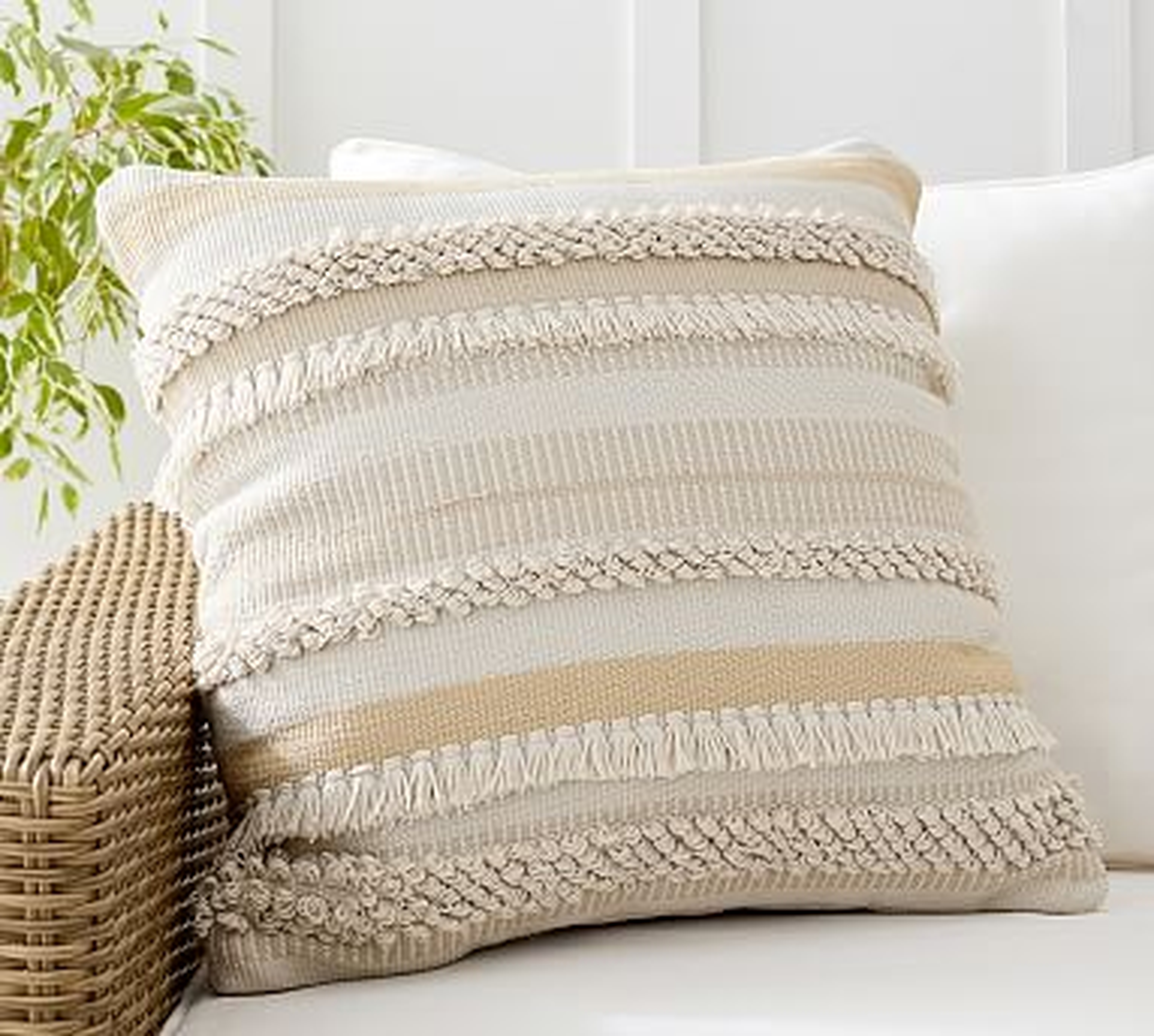 Misty Eco-Friendly Striped Indoor/Outdoor Pillow , 22 x 22", Ivory Multi - Pottery Barn