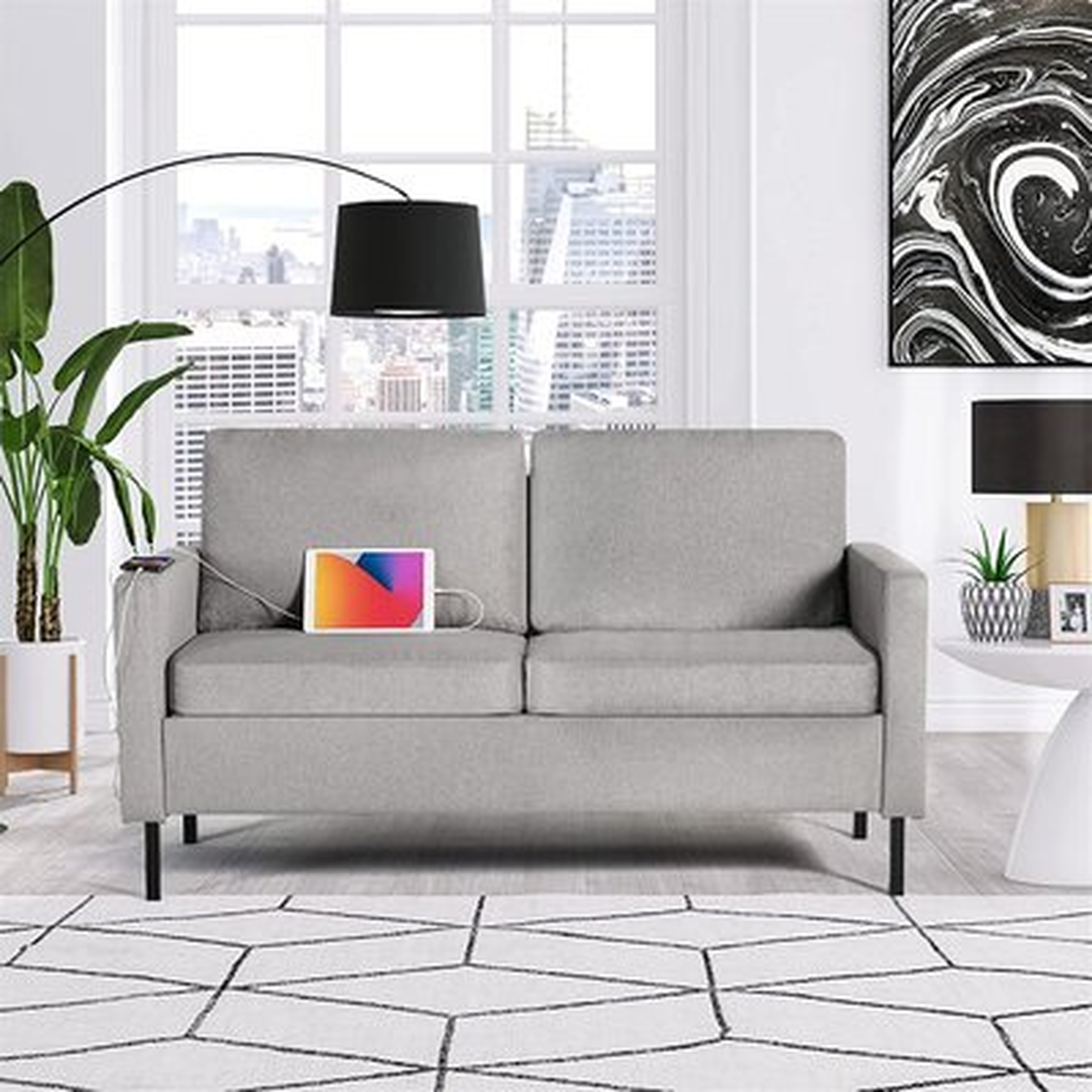56" W Fabric Loveseat Sofa With 2 Usb - Wayfair