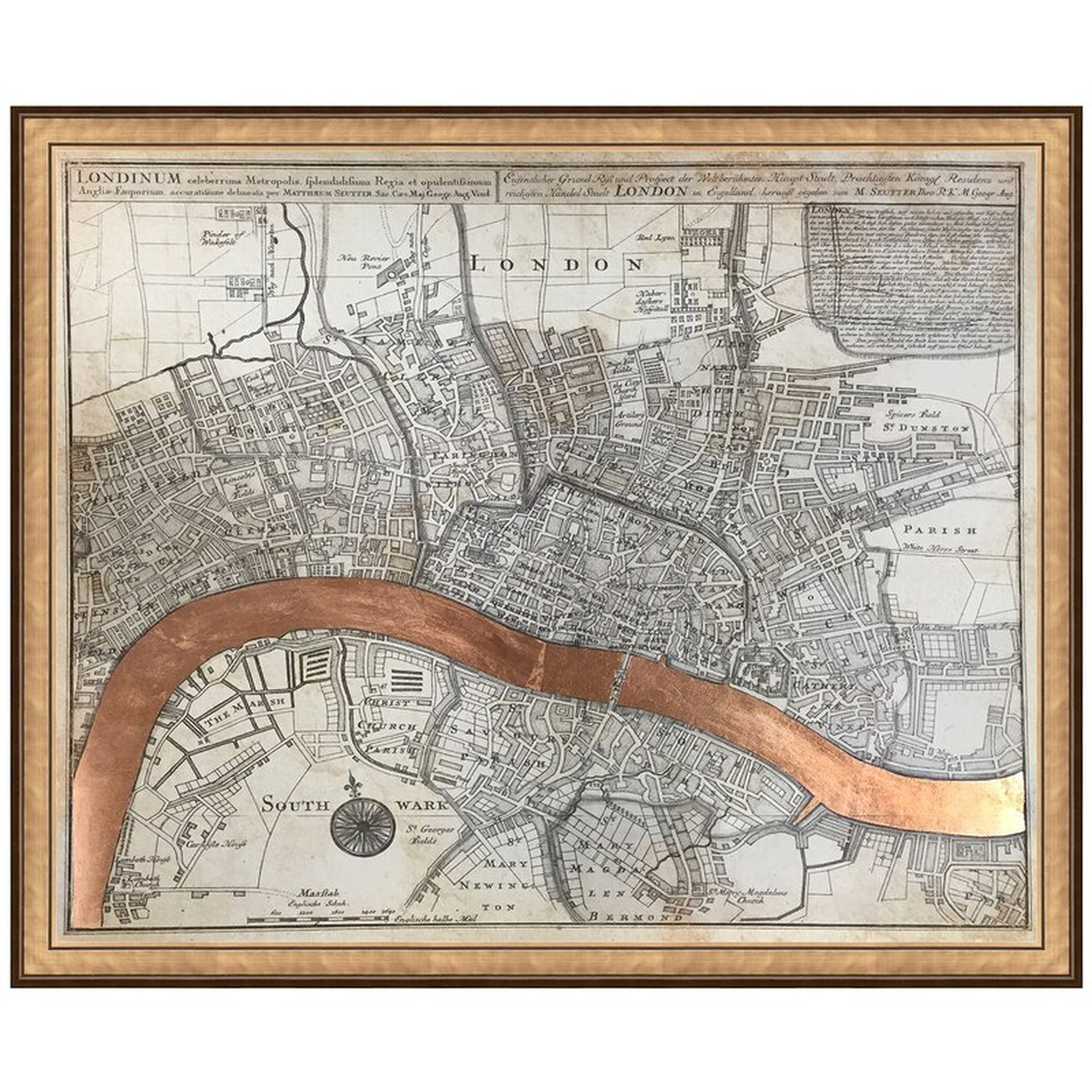 Vintage Print Gallery 'Gilded London Map' Framed Print - Perigold