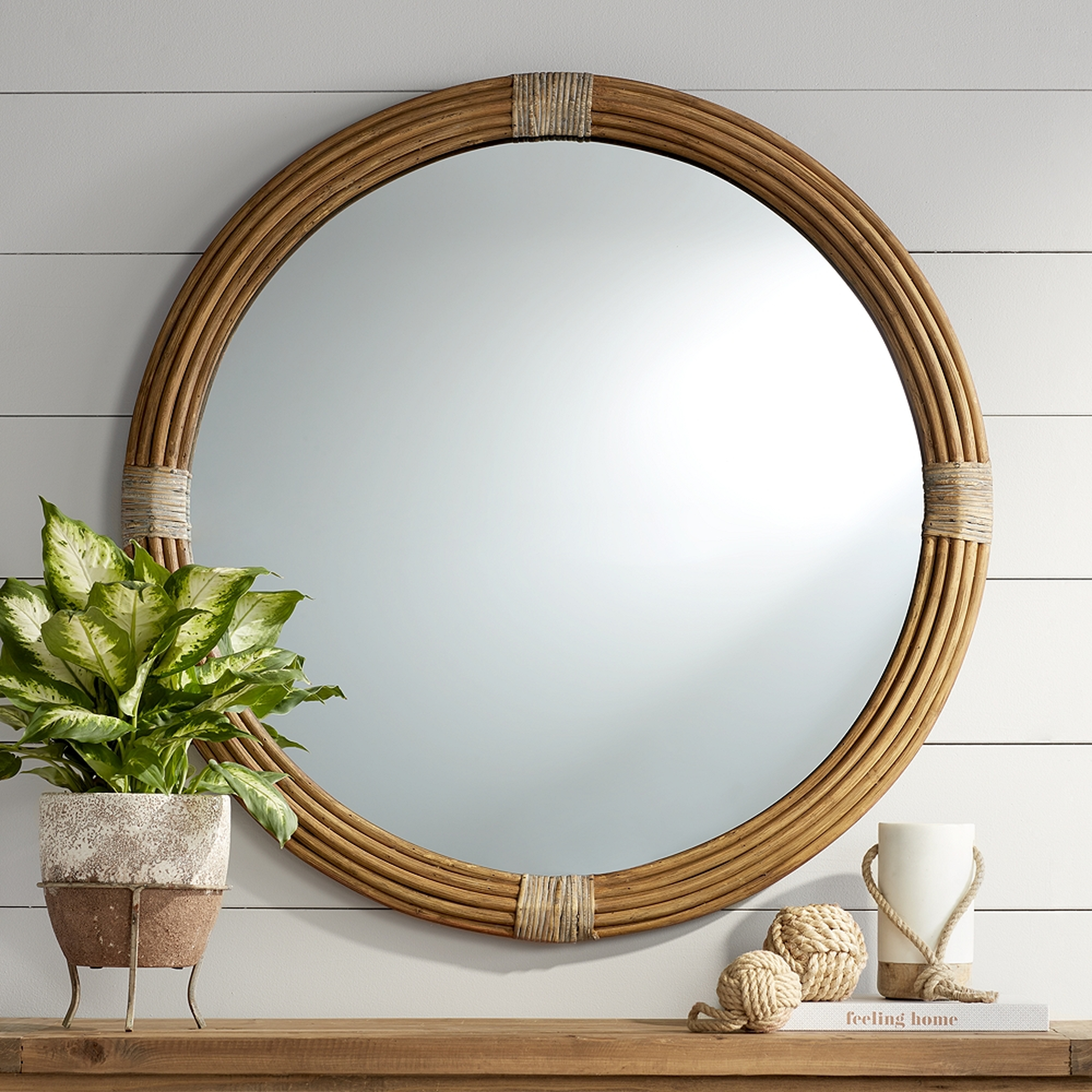 Lyla Dark Brown Rattan 38" Round Wall Mirror - Style # 76H02 - Lamps Plus