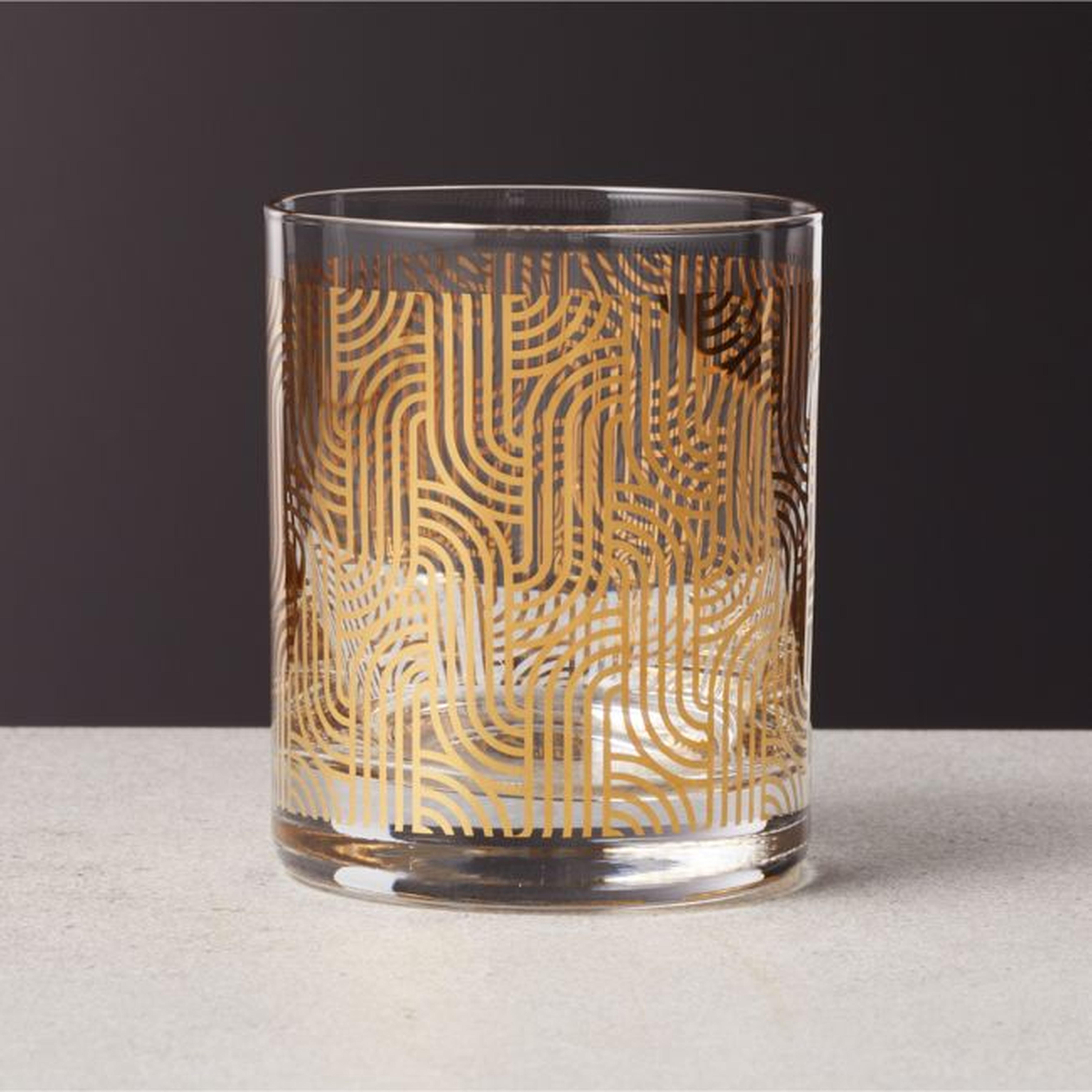 Lindy Gold Metallic Double Old-Fashioned Glass - CB2