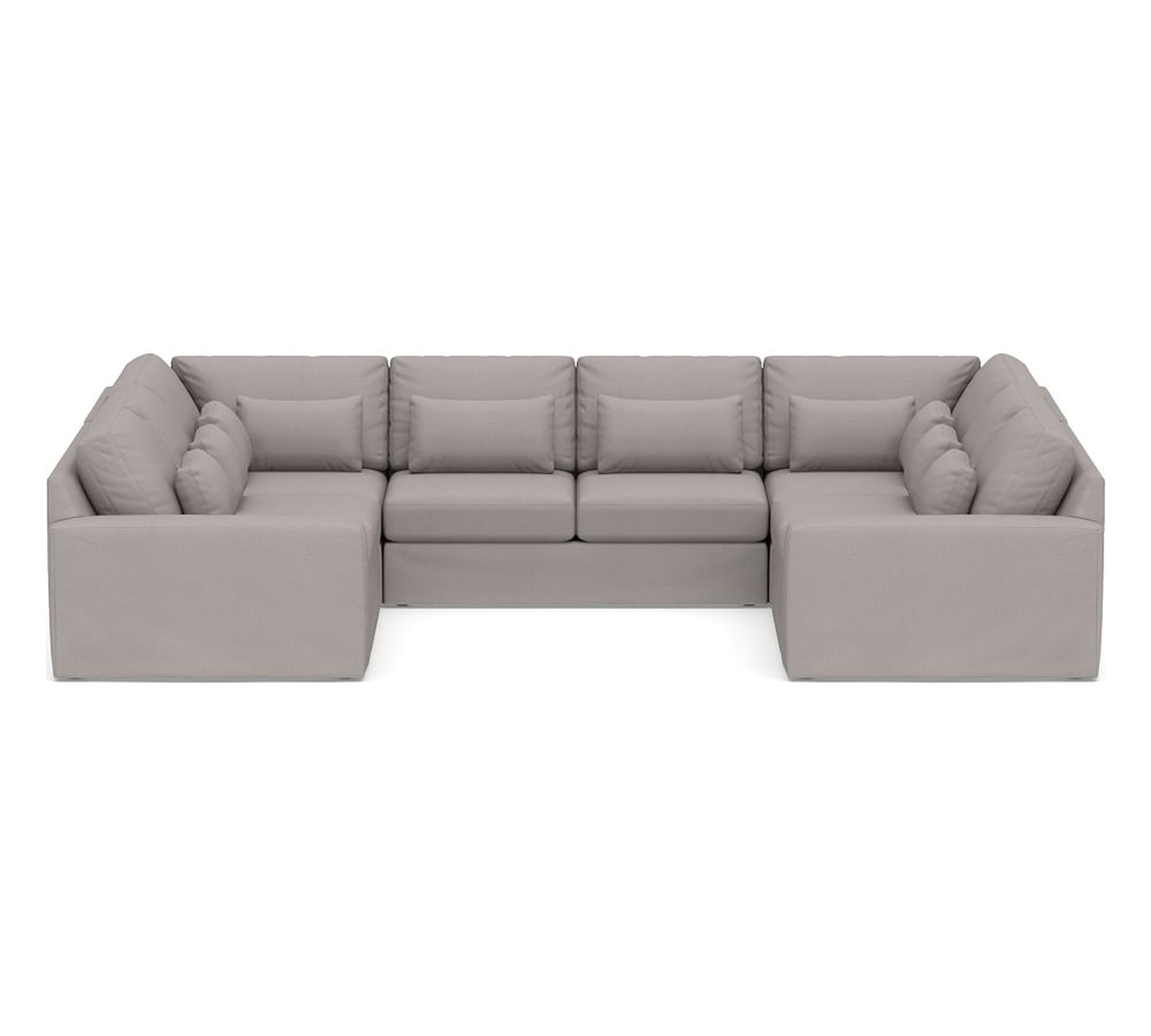 Big Sur Square Arm Slipcovered Deep Seat U-Loveseat Sectional, Down Blend Wrapped Cushions, Belgian Linen Light Gray - Pottery Barn