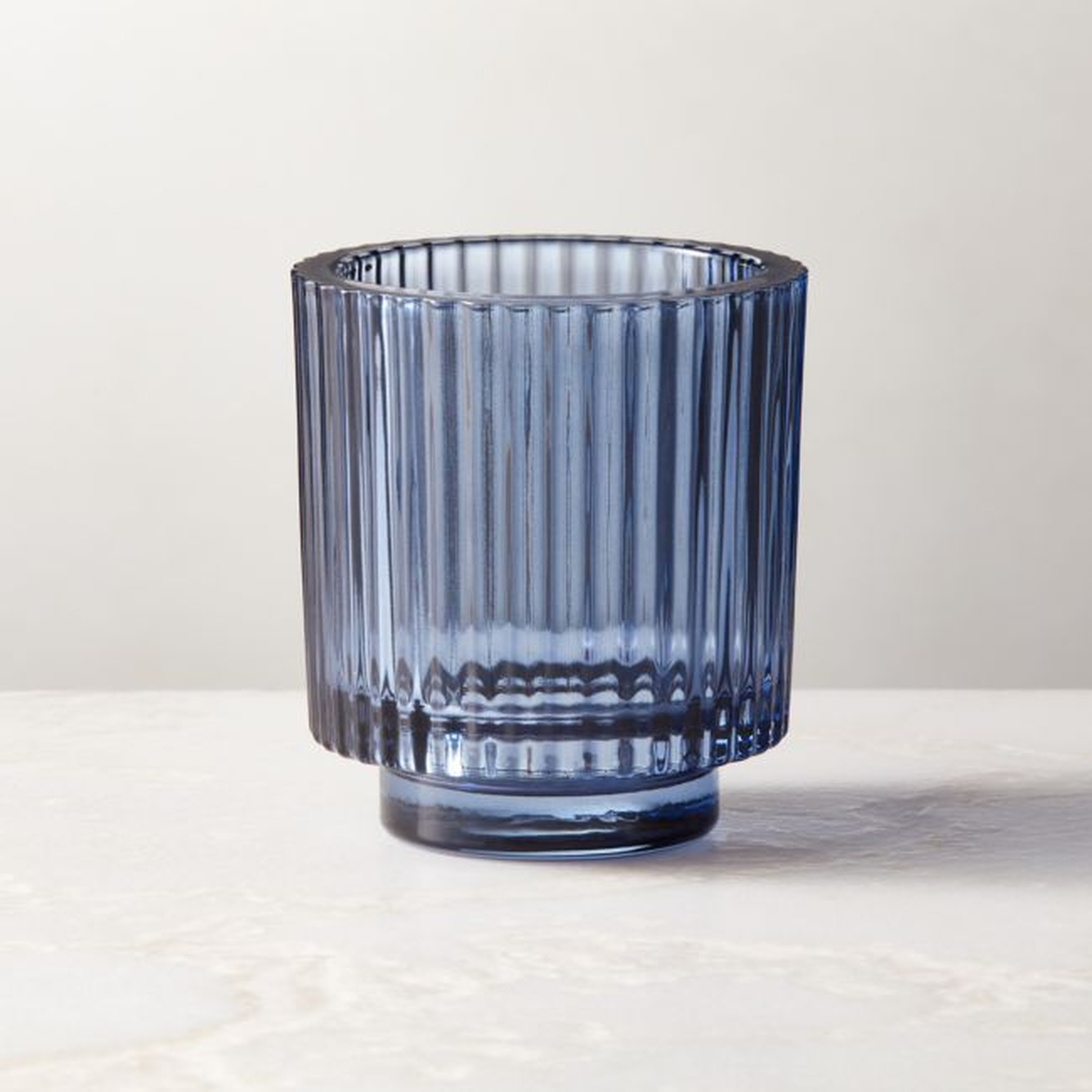 Ezra Blue Glass Tealight Candle Holder - CB2