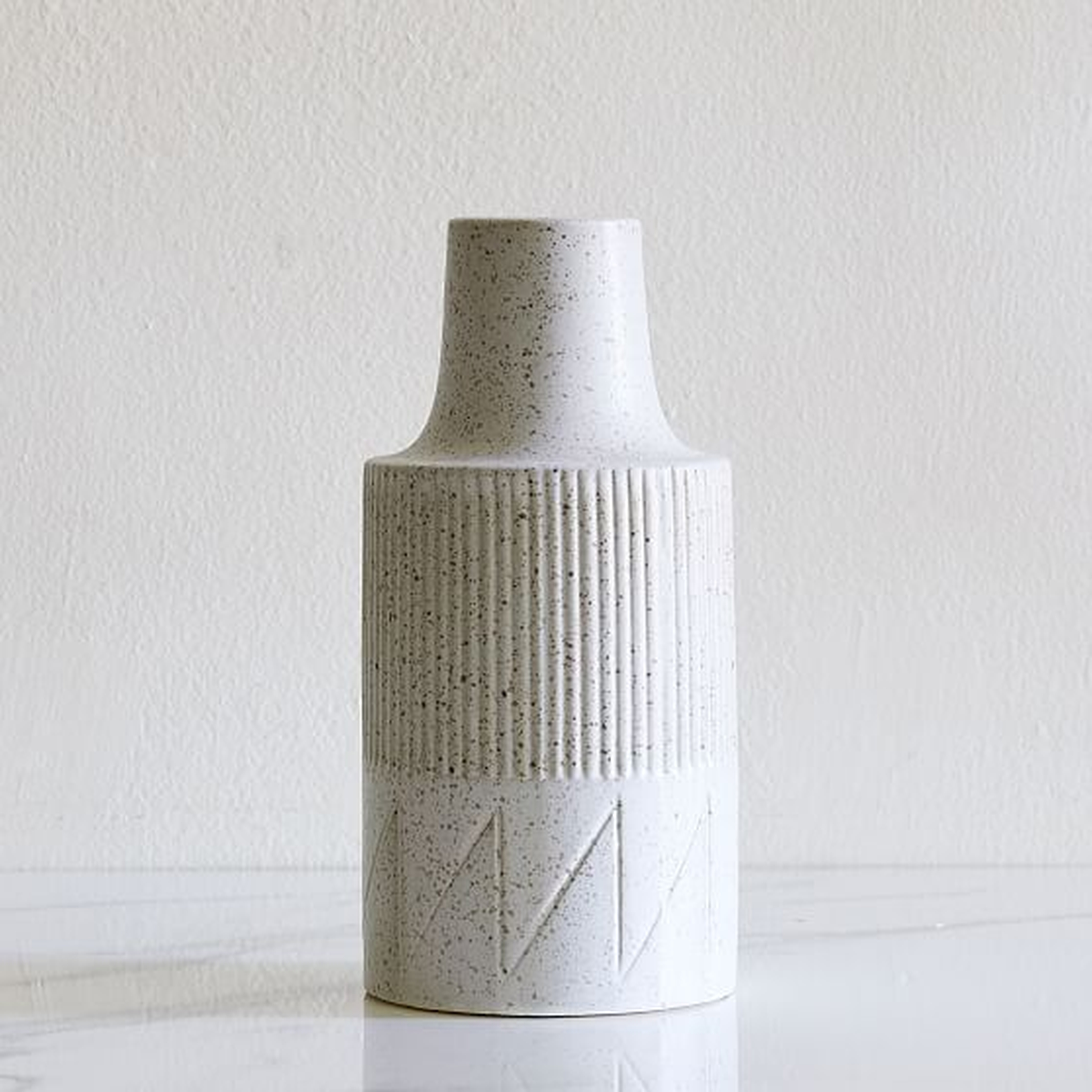 Textured Linework Vases, Round Tall, White &amp; Natural - West Elm