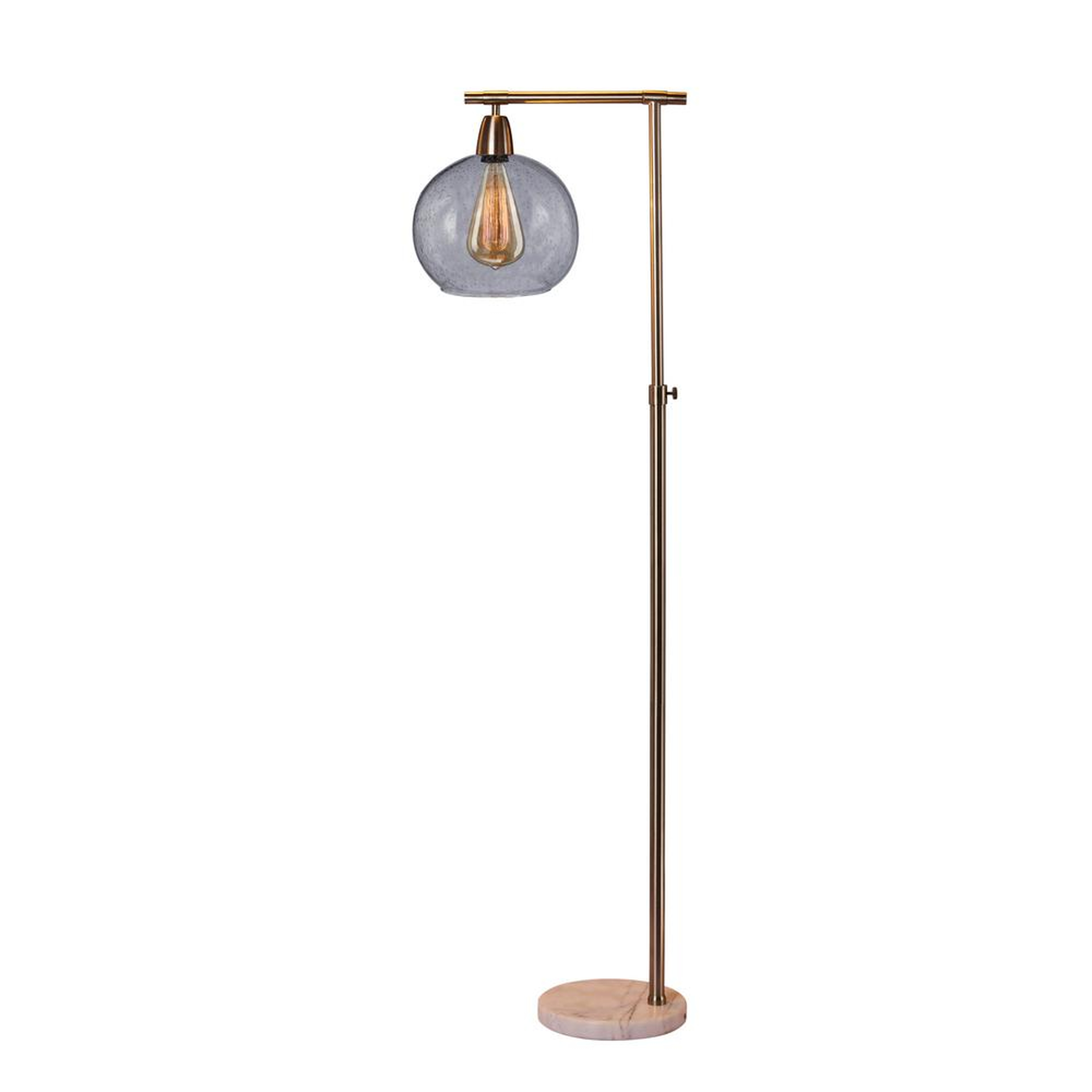 Fangio Lighting 63 in. Down bridge Metal and Glass Floor Lamp in a Brushed Steel & Clear W/Marble Base - Home Depot