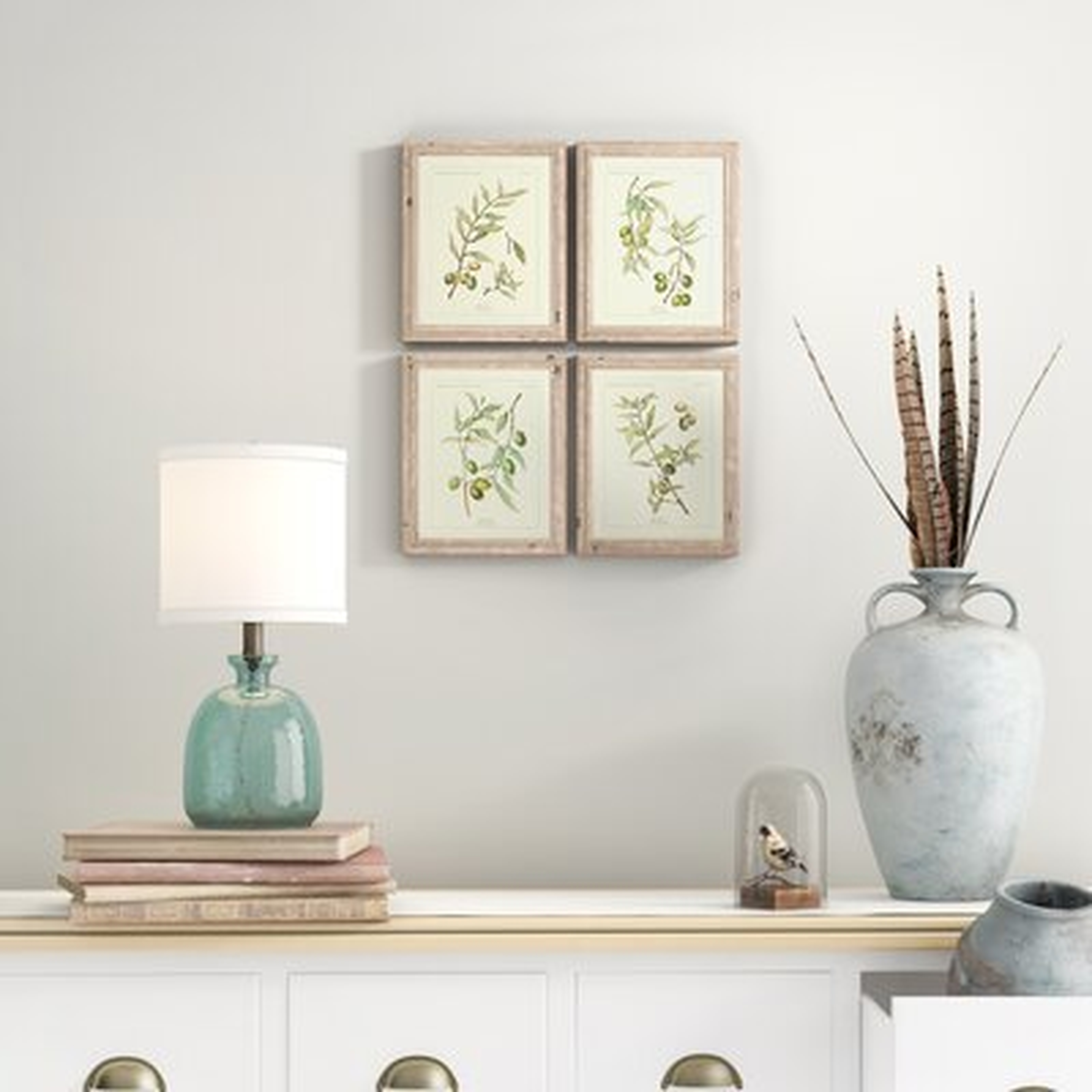 Evy Olive Leaf Botanical' - 4 Piece Picture Frame Graphic Art Print Set on Paper - Birch Lane