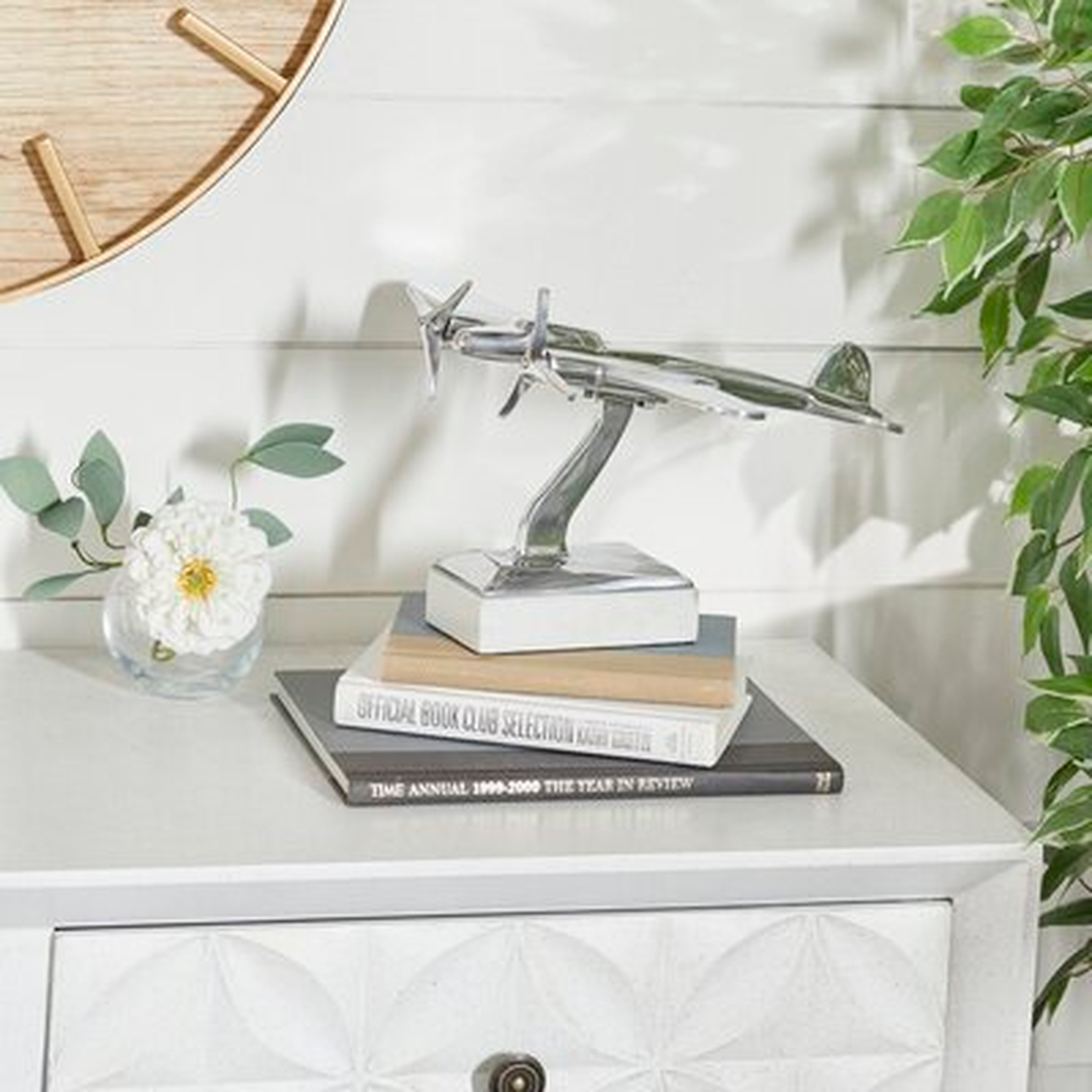 Small Aluminum And Marble Modern Airplane Display W/ Solid Base In Metallic Silver Finish, 12"X8" - Wayfair