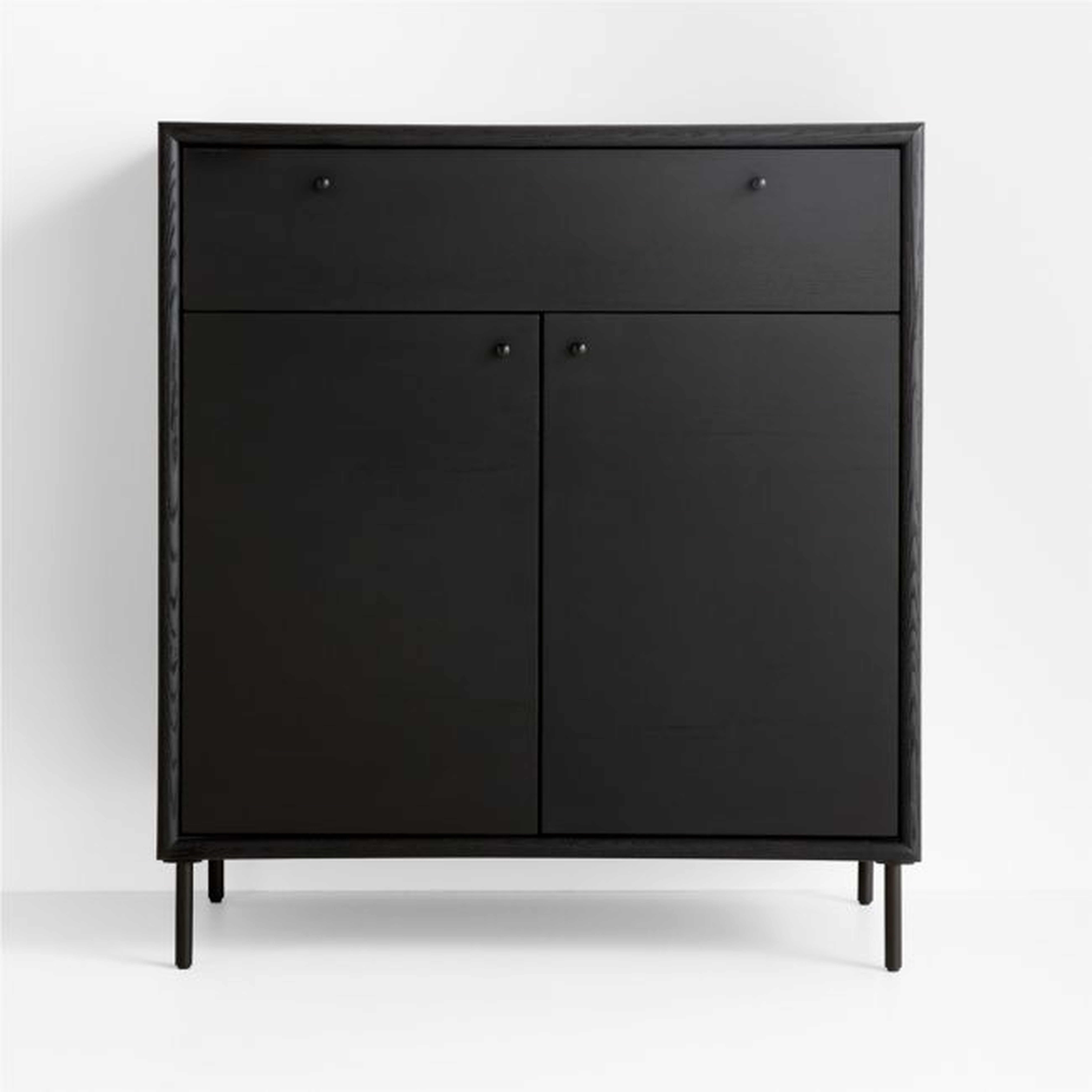 Petra Black Oak Wood and Metal Wall-Mounted Storage Cabinet - Crate and Barrel