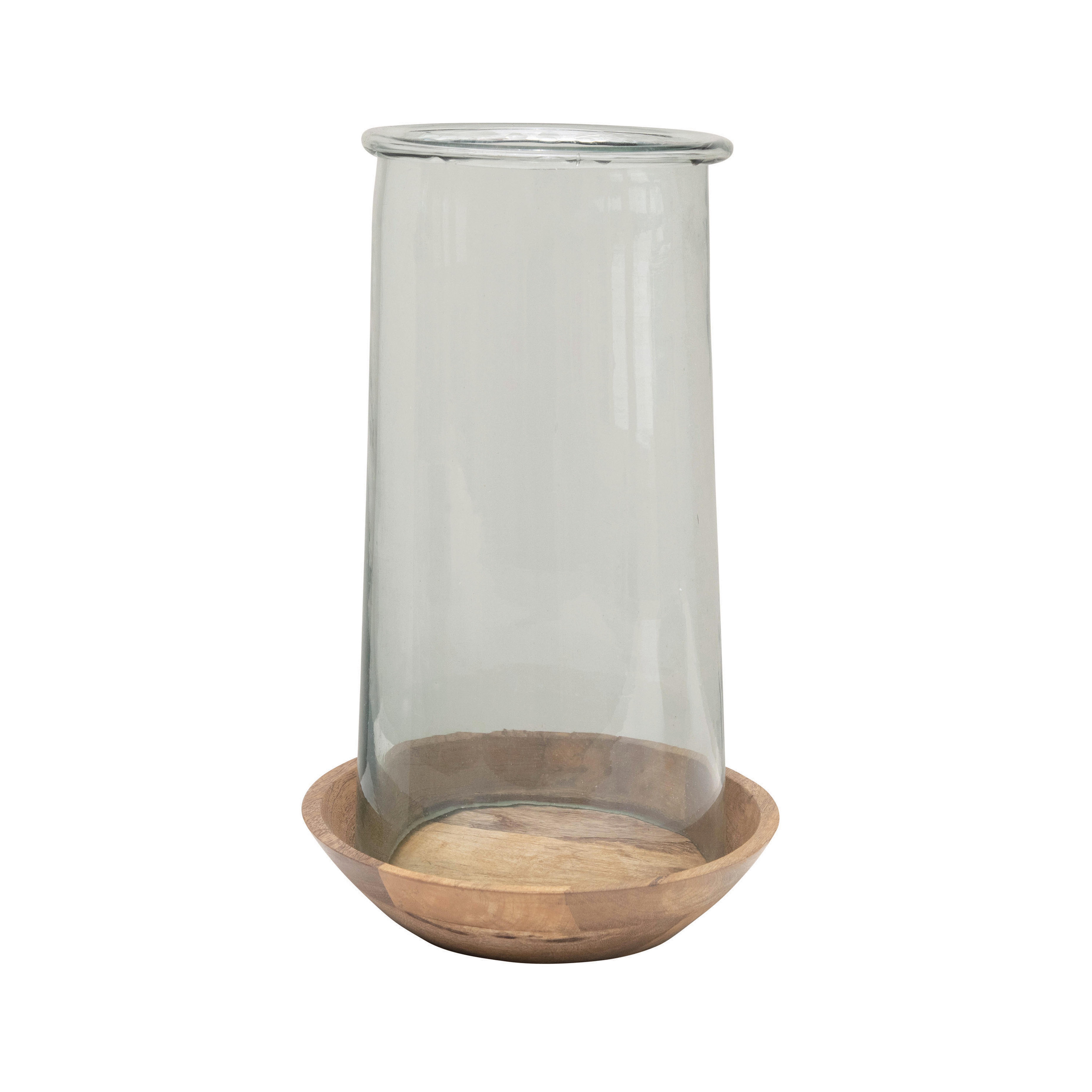 Glass Hurricane with Wood Base, Set of 2 (Holds 10" Pillar) - Creative Co-Op
