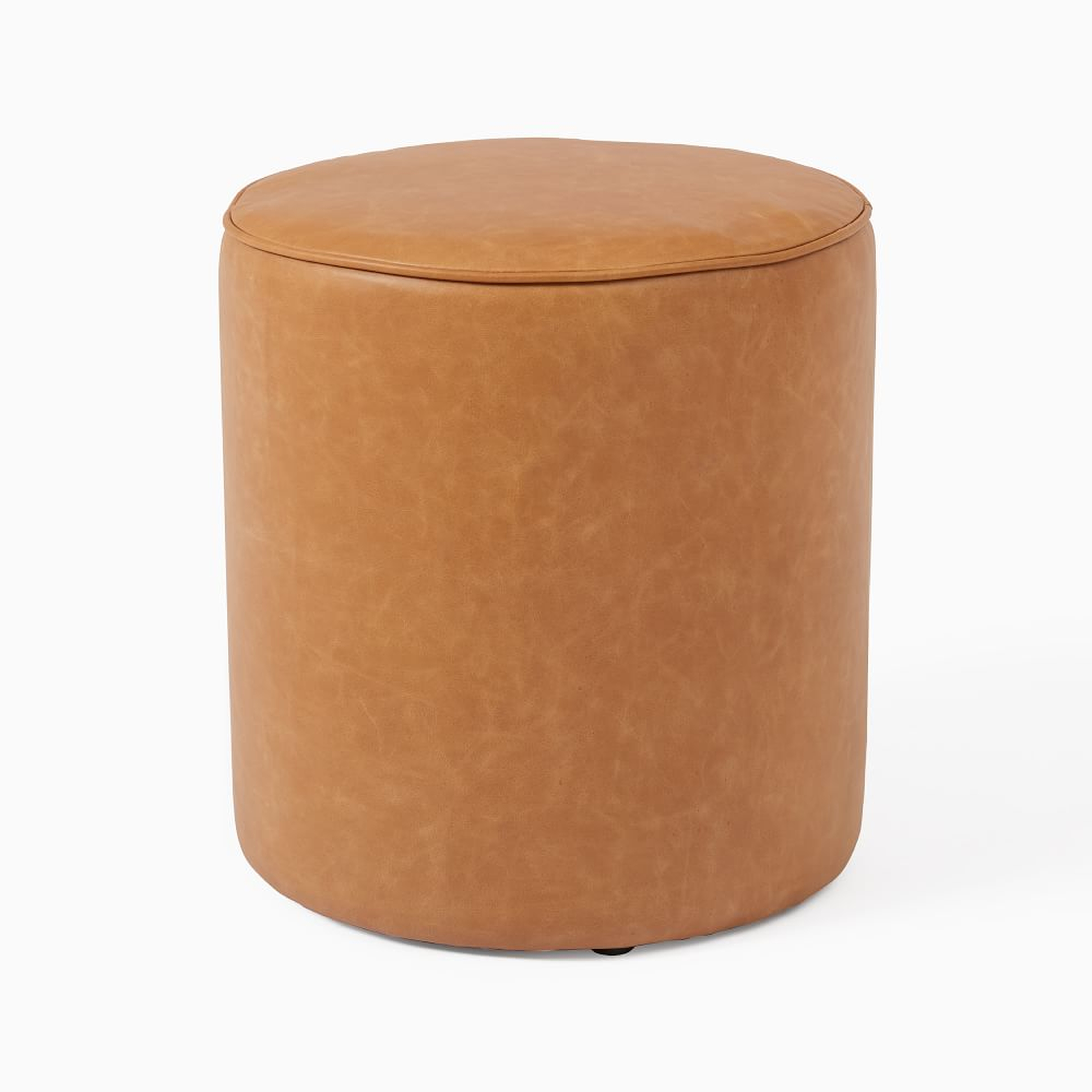 Isla Ottoman, Small, Ludlow Leather, Sesame, Concealed Support - West Elm