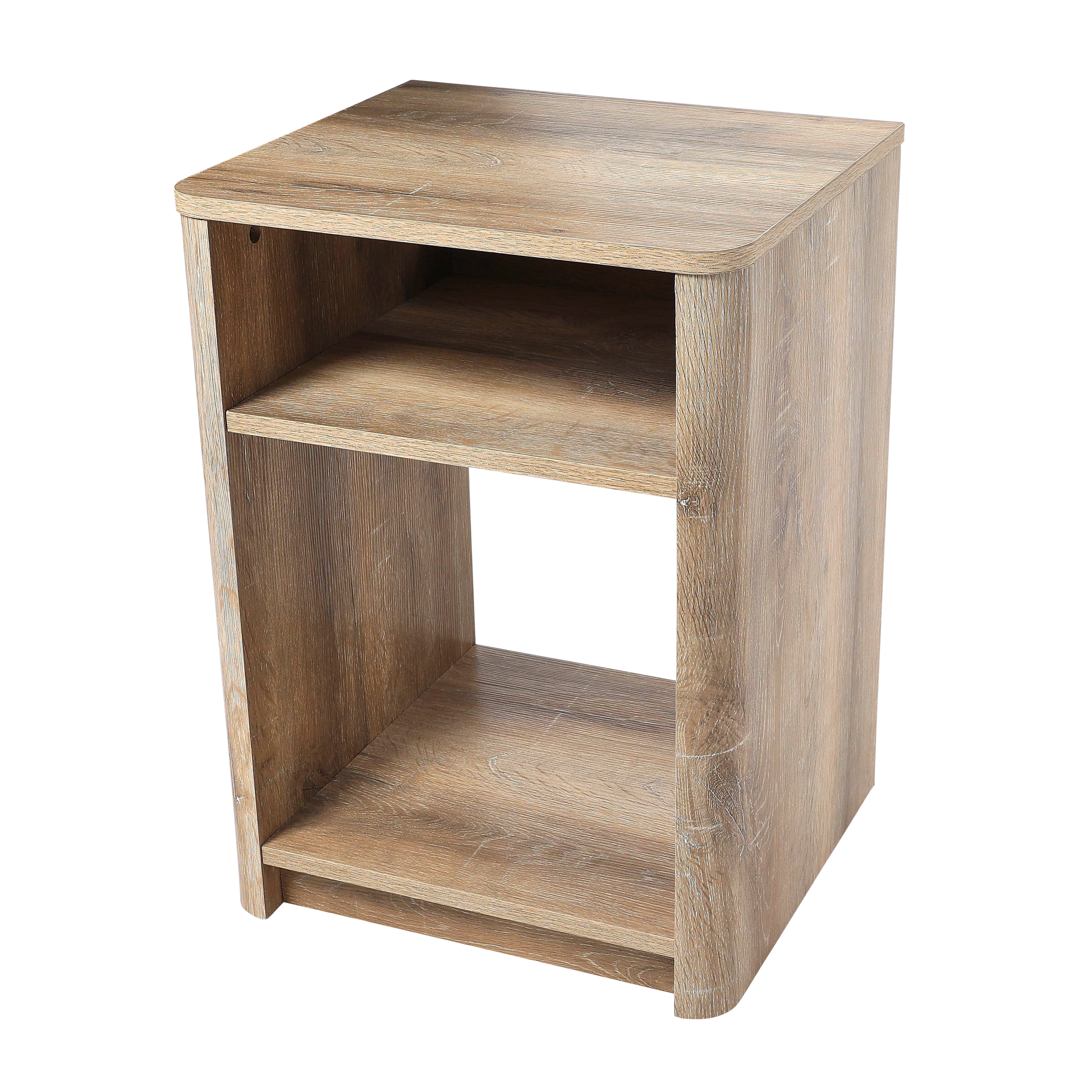 Radius Wood Bedside End Table with Storage, Coastal Oak - Creative Co-Op