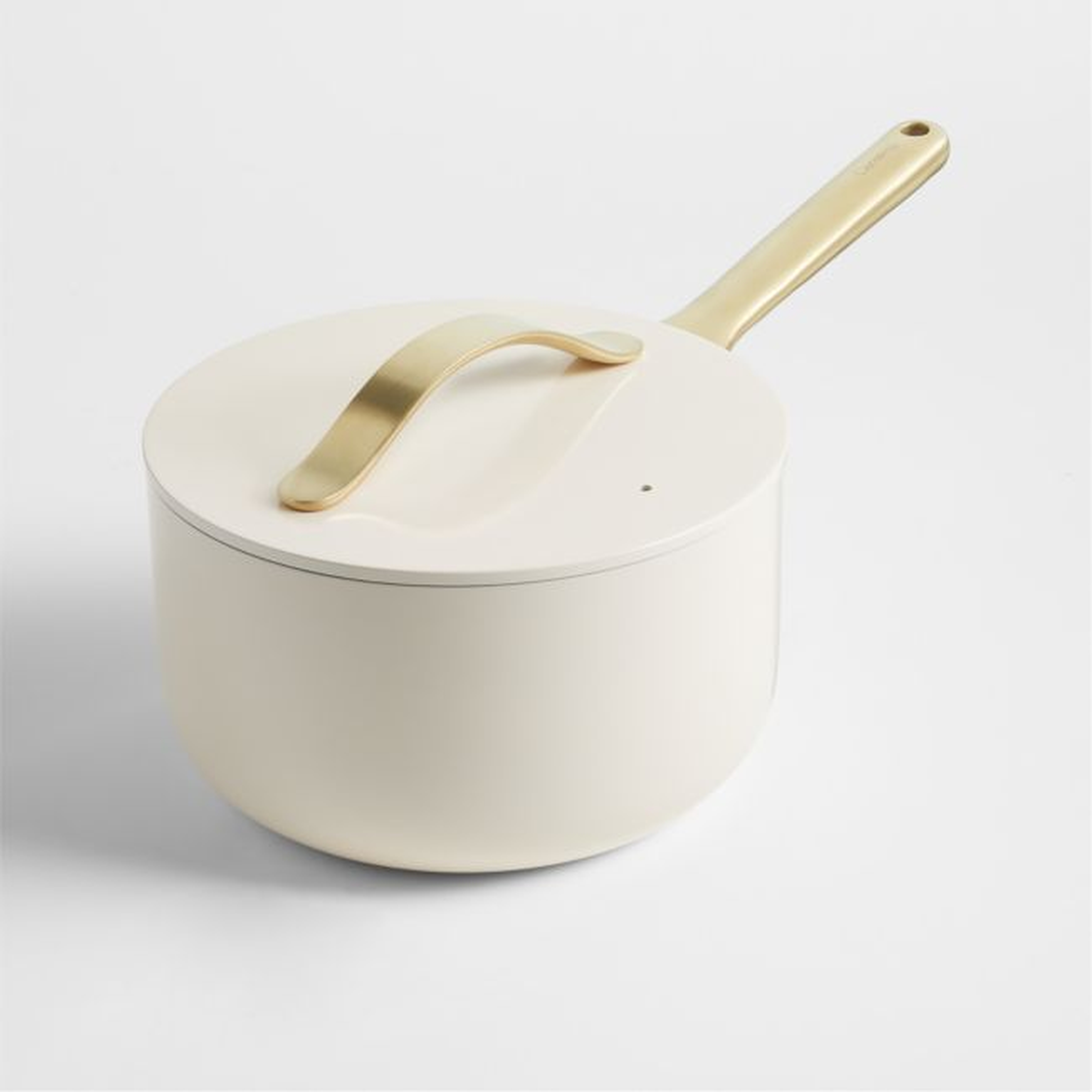 Caraway Cream Non-Stick Ceramic Saucepan with Gold Hardware - Crate and Barrel