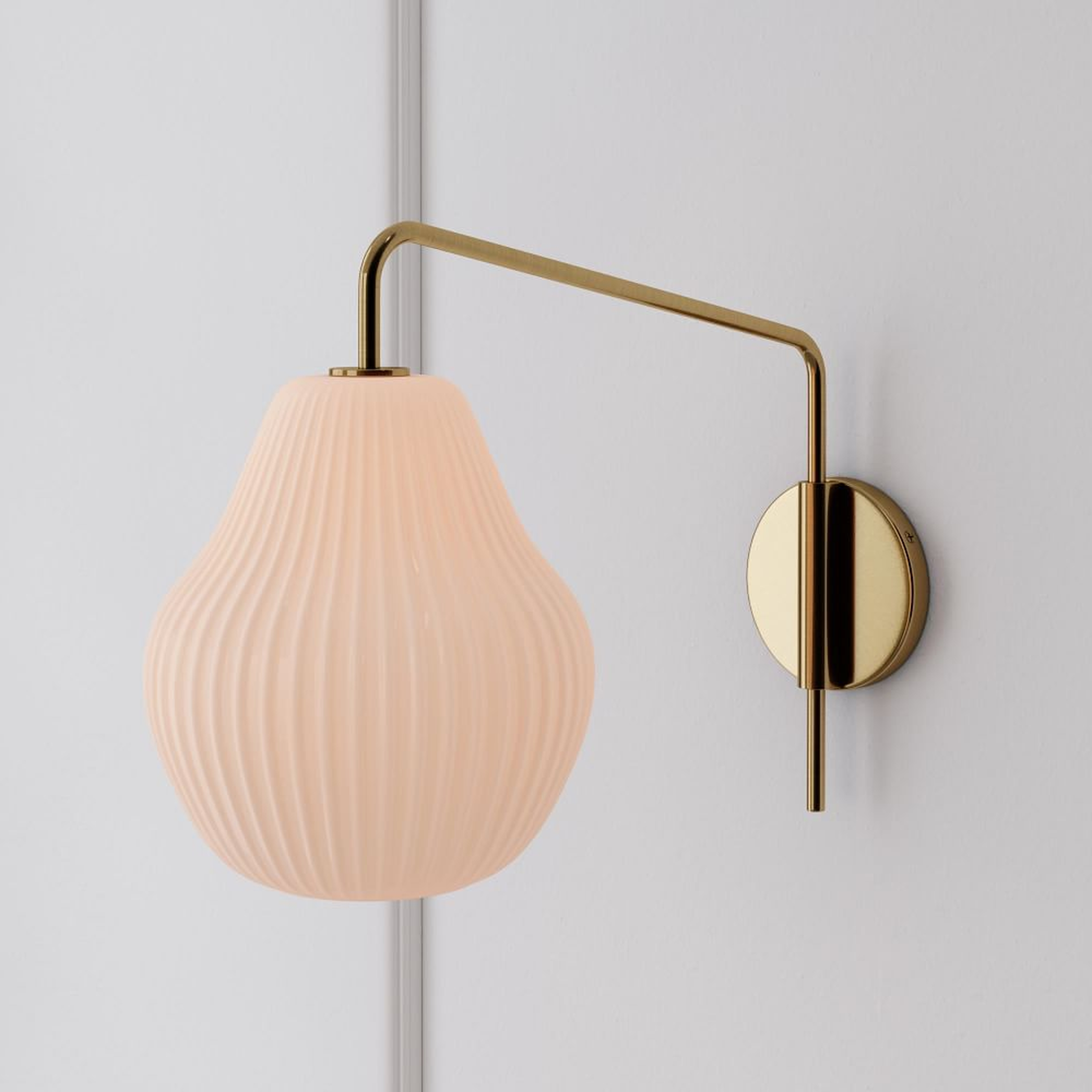 Sculptural Adjustable Sconce, Portable Convertible, Ribbed Small, Champagne, Antique Brass, 7.5" - West Elm