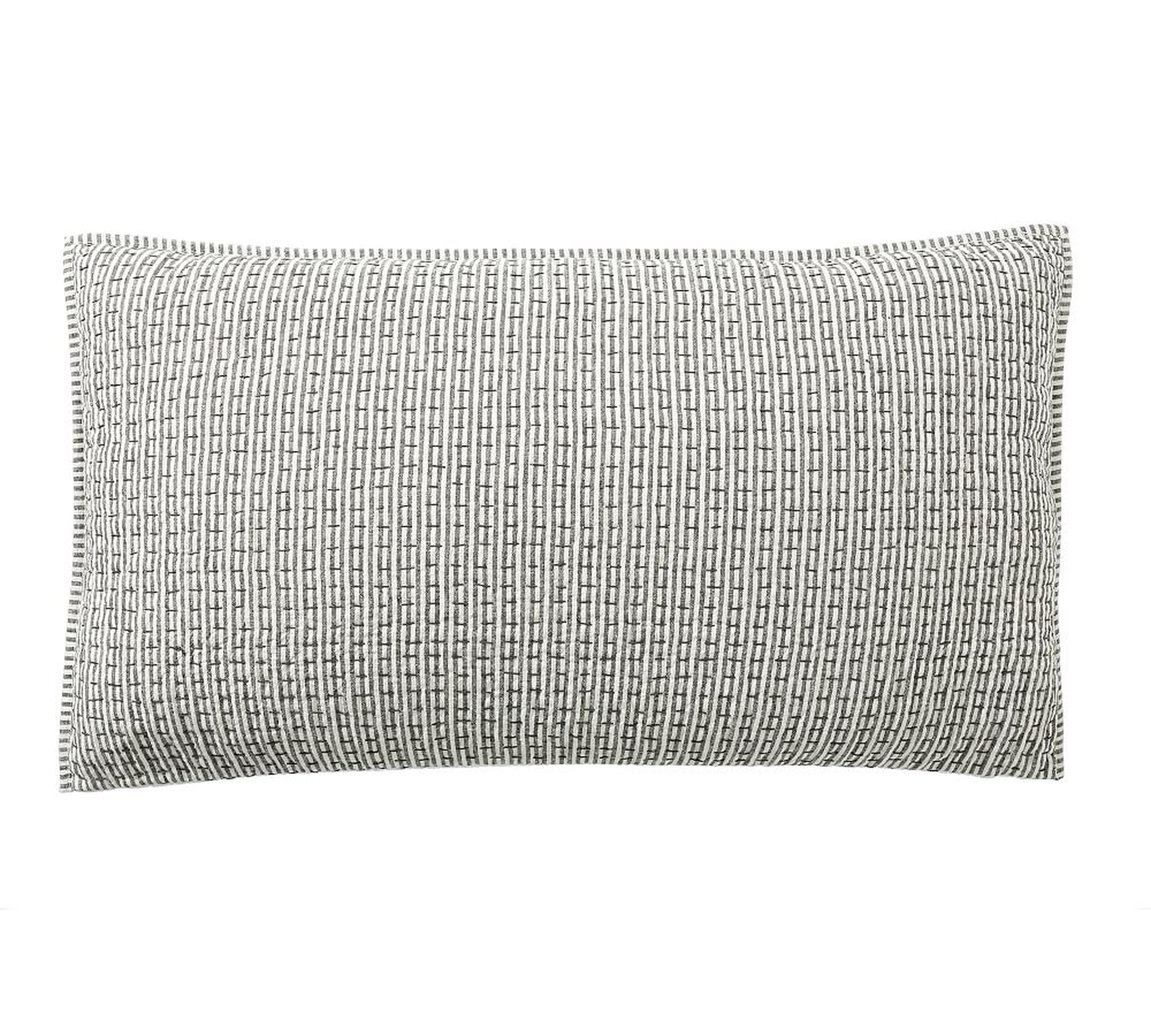 Gray Pickstitch Wheaton Reversible Cotton/Linen Quilted Sham, King - Pottery Barn