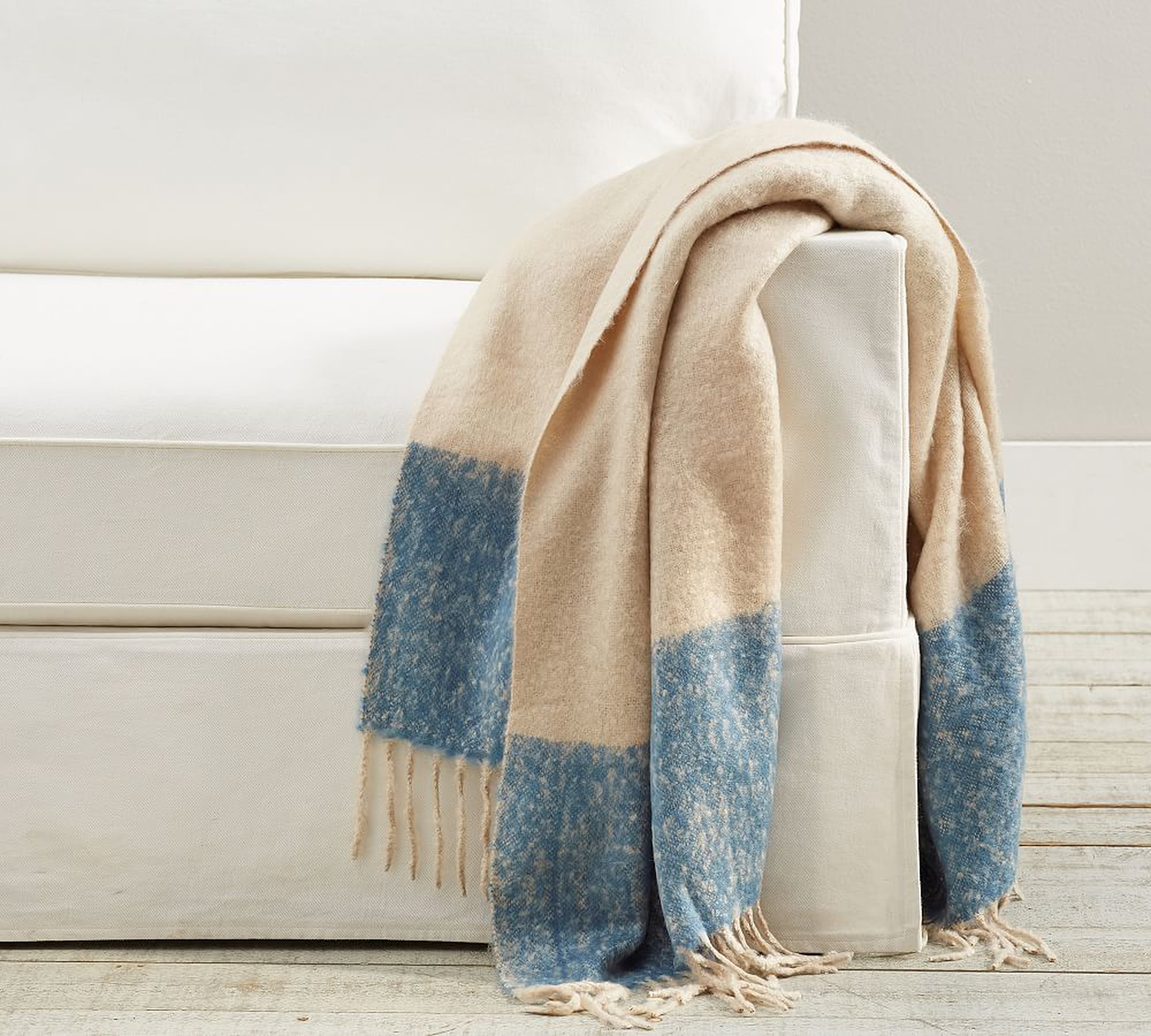 Brushed Block Mohair Throw, 50 x 60", Chambray - Pottery Barn