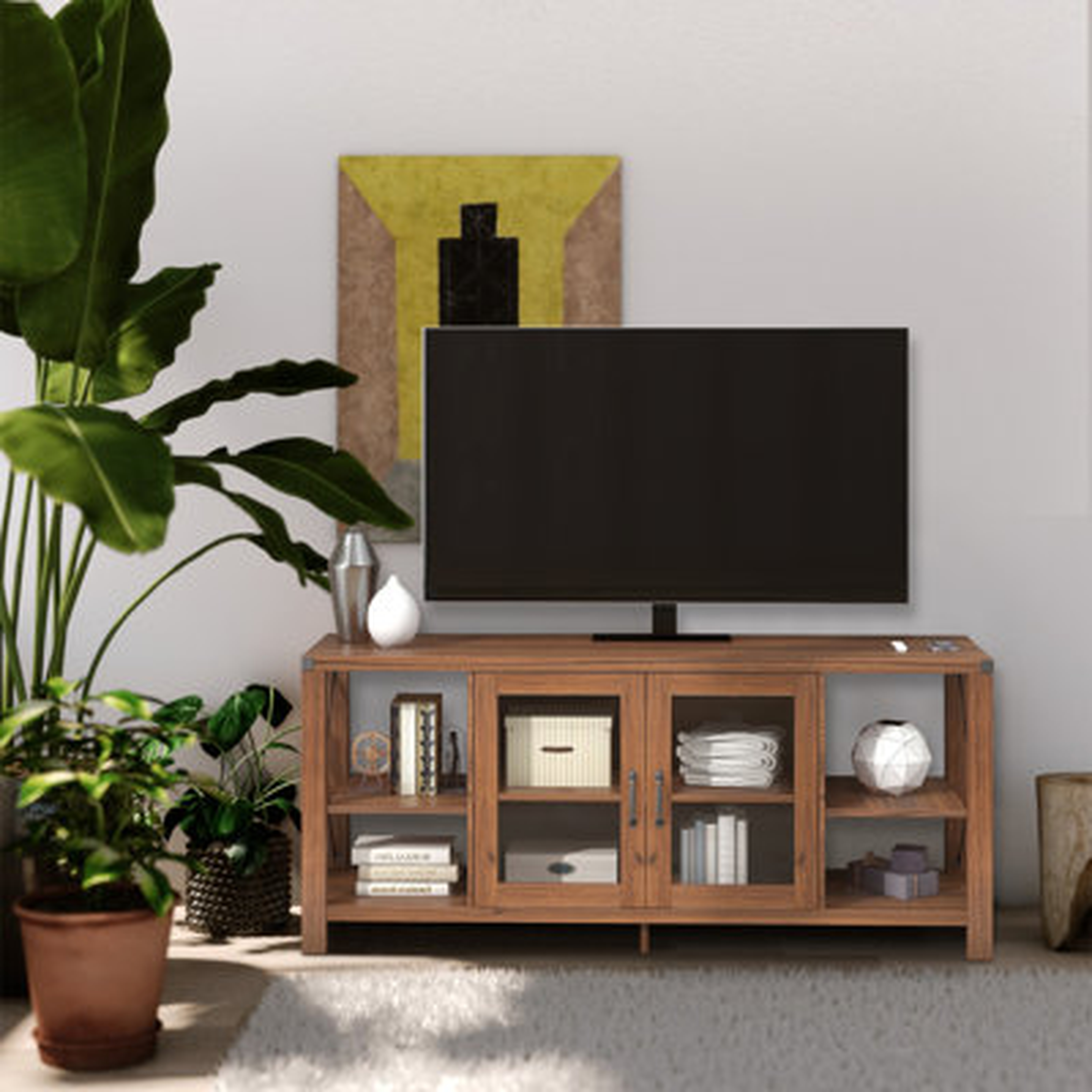 Tv Console Table Storage Organizer With 2 Storage Cabinets & Display Shelves - Wayfair