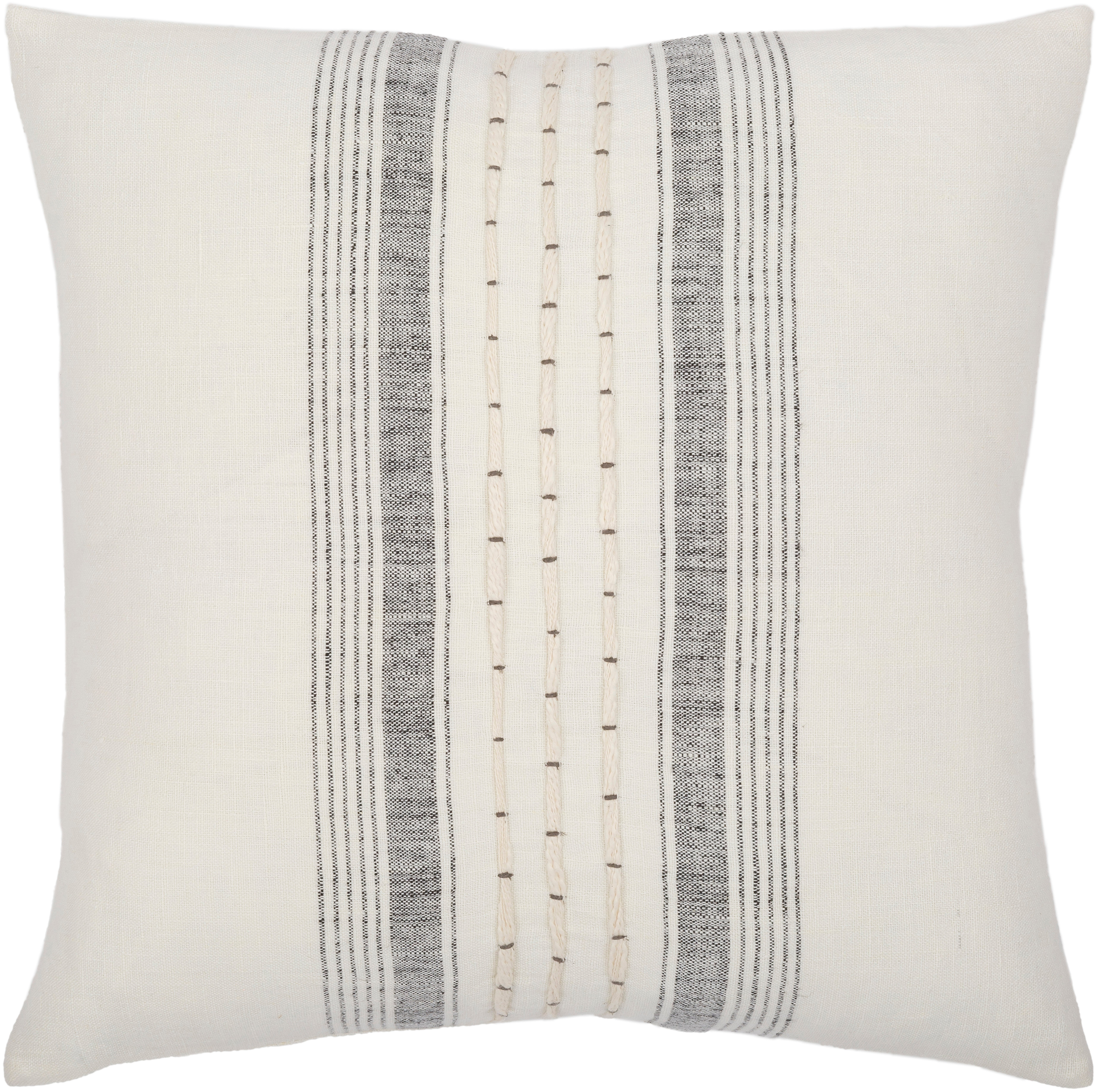 Linen Stripe Embellished Throw Pillow, 18" x 18", with poly insert - Surya