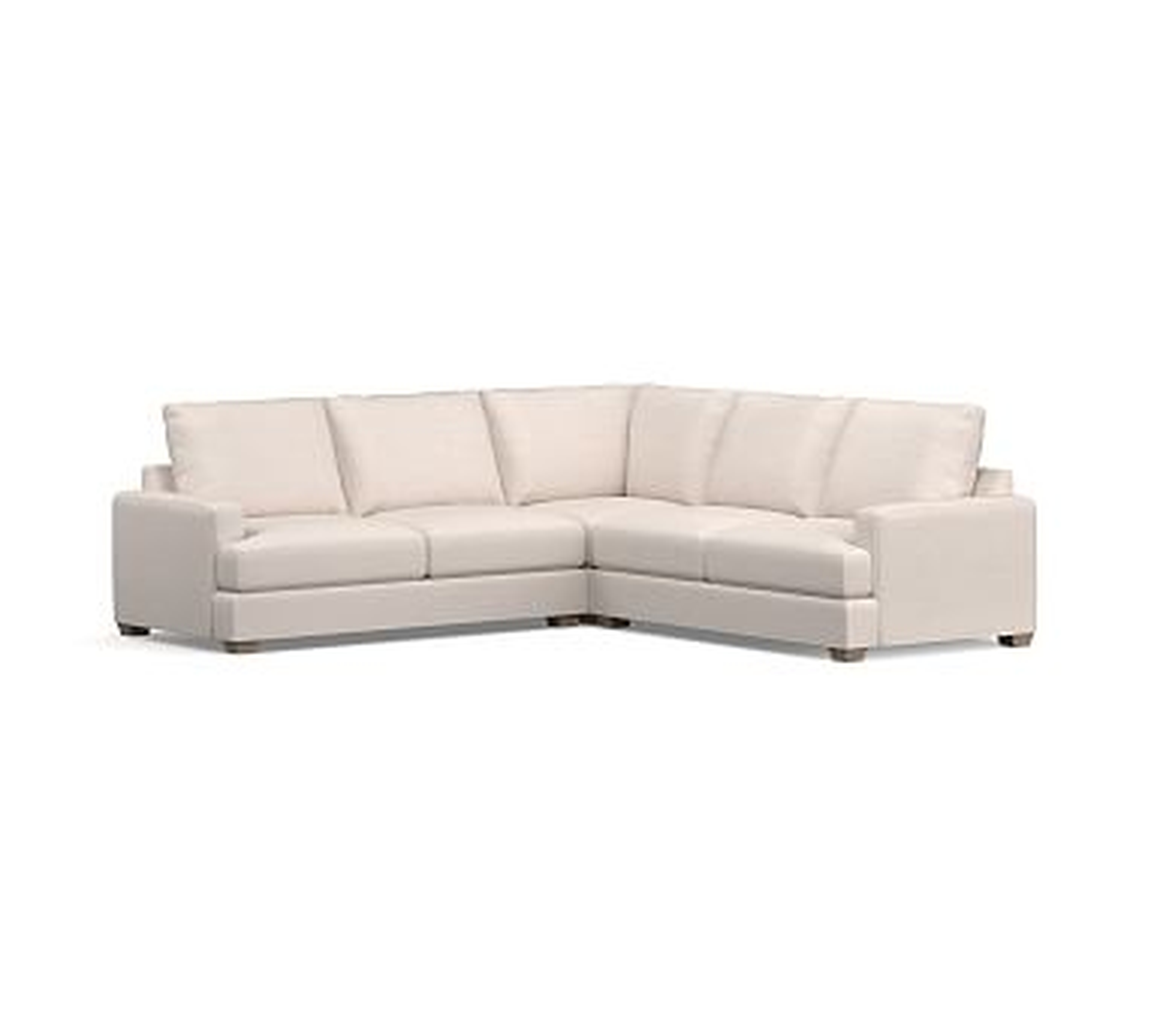 Canyon Square Arm Upholstered 3-Piece L-Shaped Sectional, Down Blend Wrapped Cushions, Performance Brushed Basketweave Oatmeal - Pottery Barn