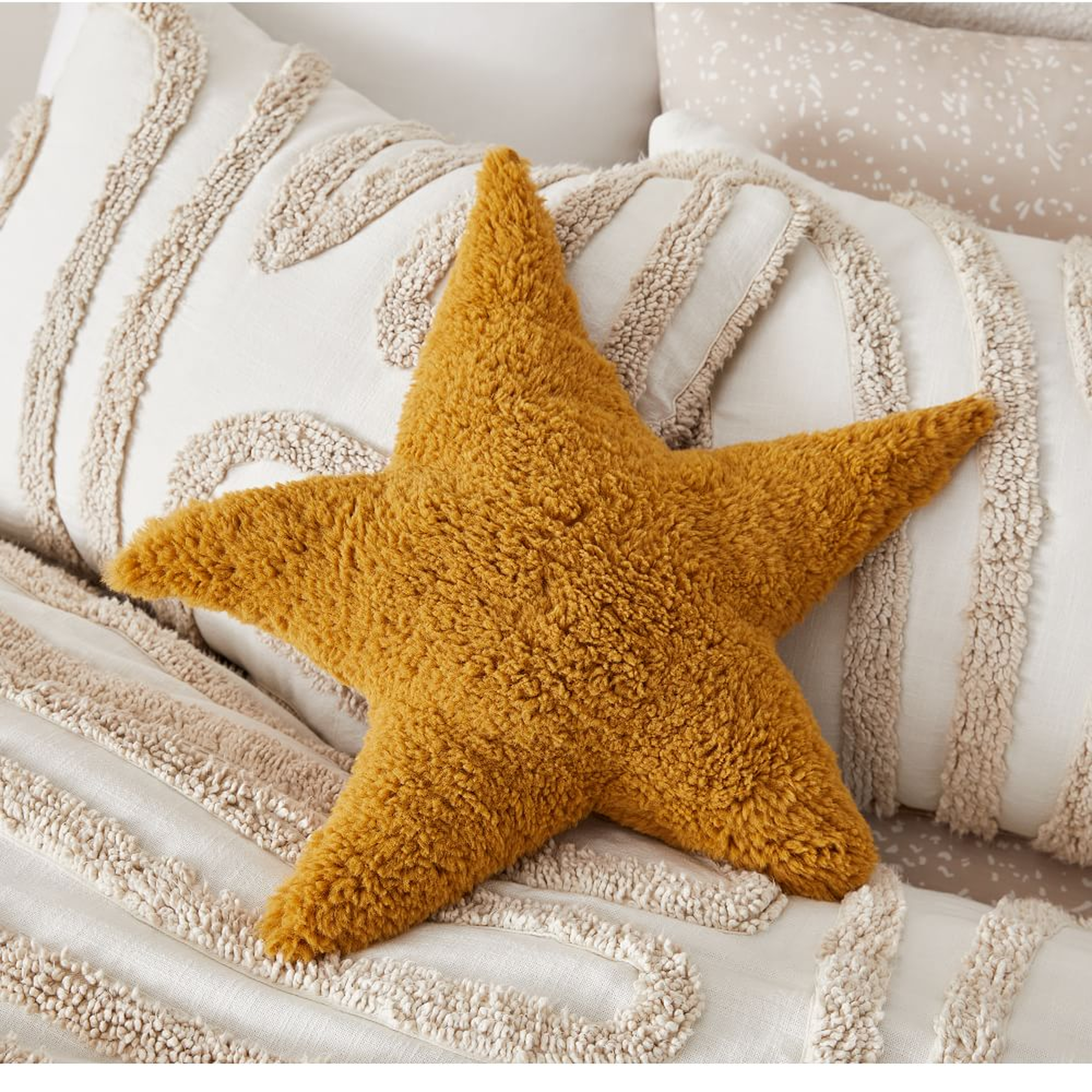 SSS Faux Fur Star Pillow, Gold WE Kids - West Elm