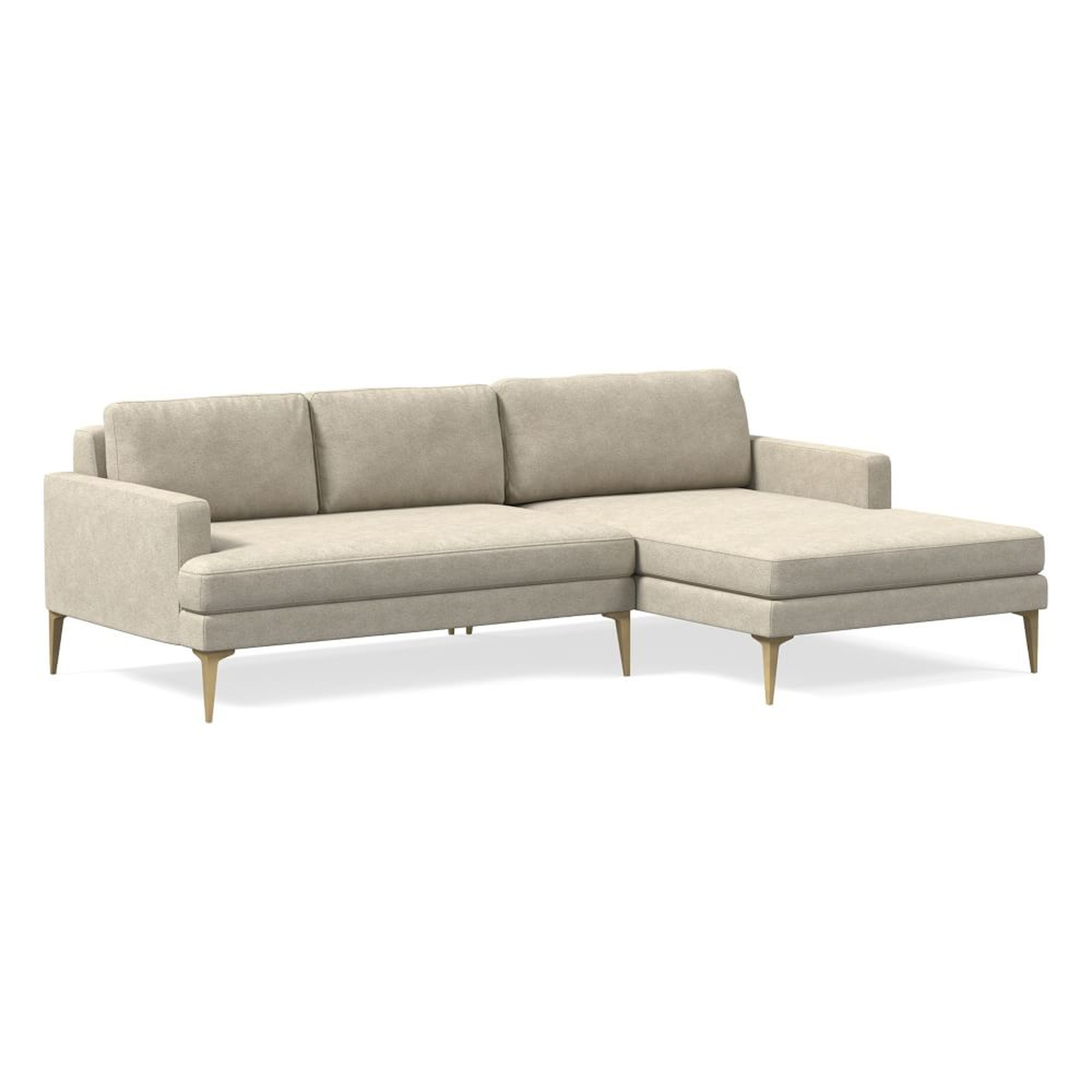 Andes 90" Right Multi Seat 2-Piece Chaise Sectional, Standard Depth, Distressed Velvet, Dune, BB - West Elm