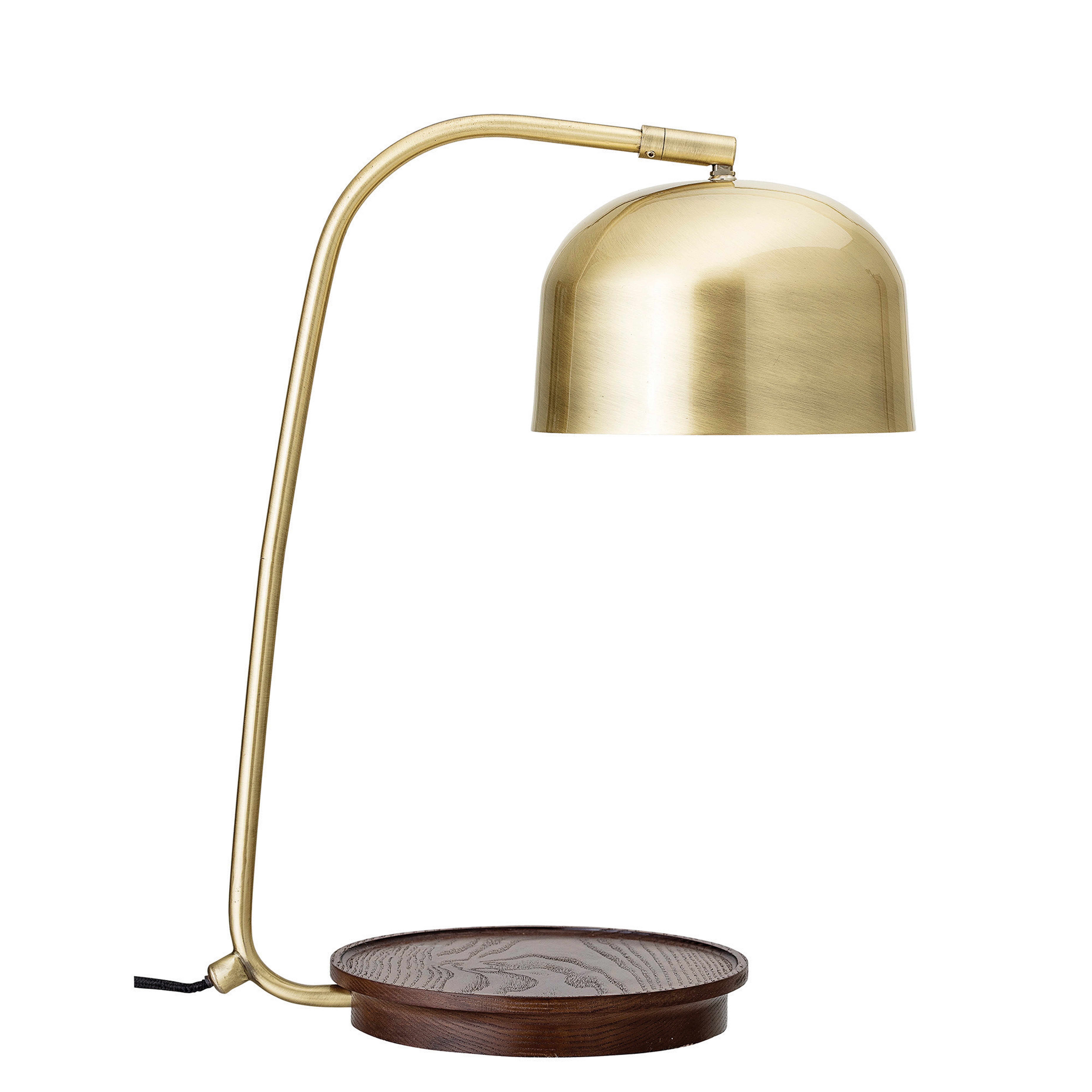Brass Metal Table Lamp with Wood Tray Base & In-Line Switch - Moss & Wilder
