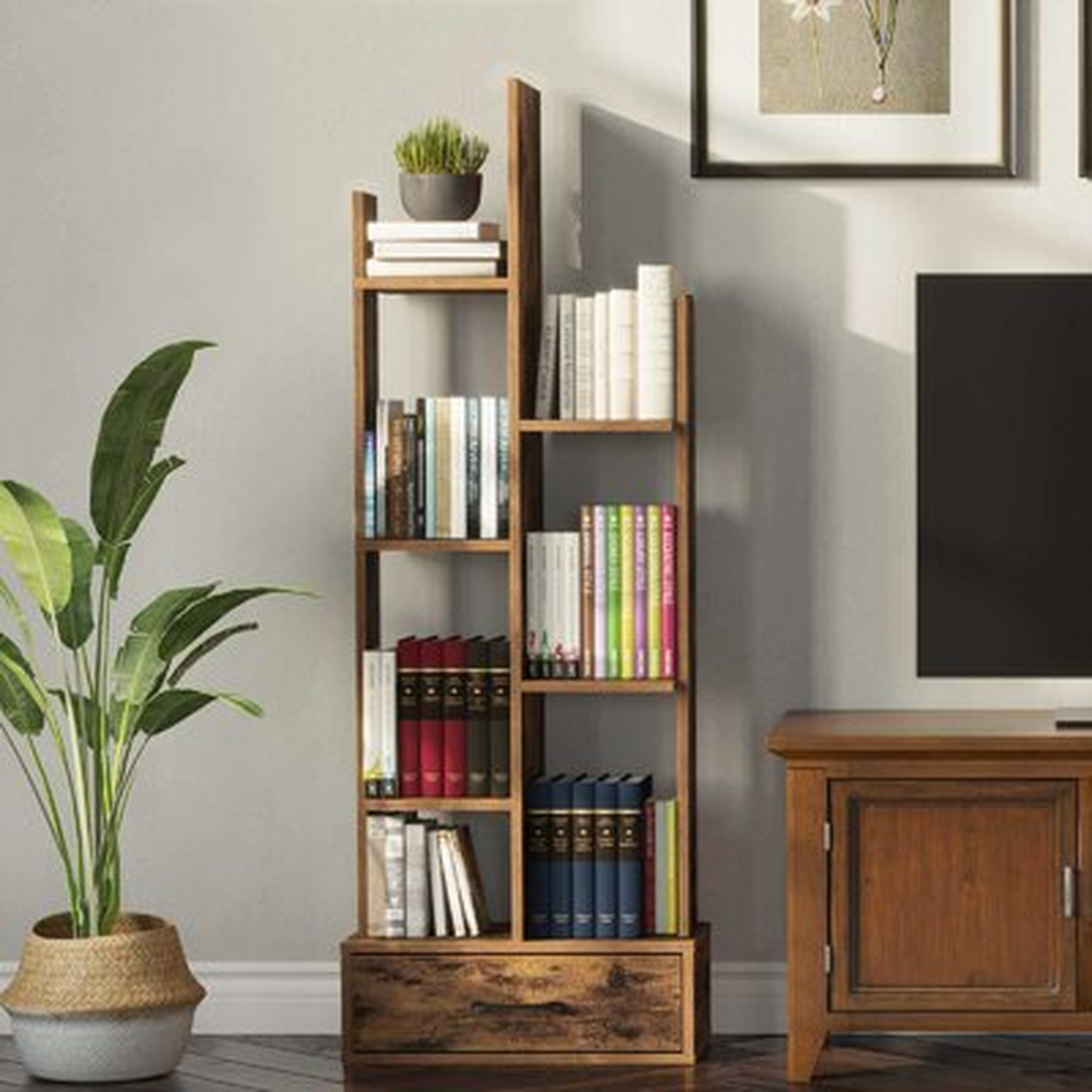 Seventable Freestanding Rustic Bookcase With  Wooden Drawer - Wayfair