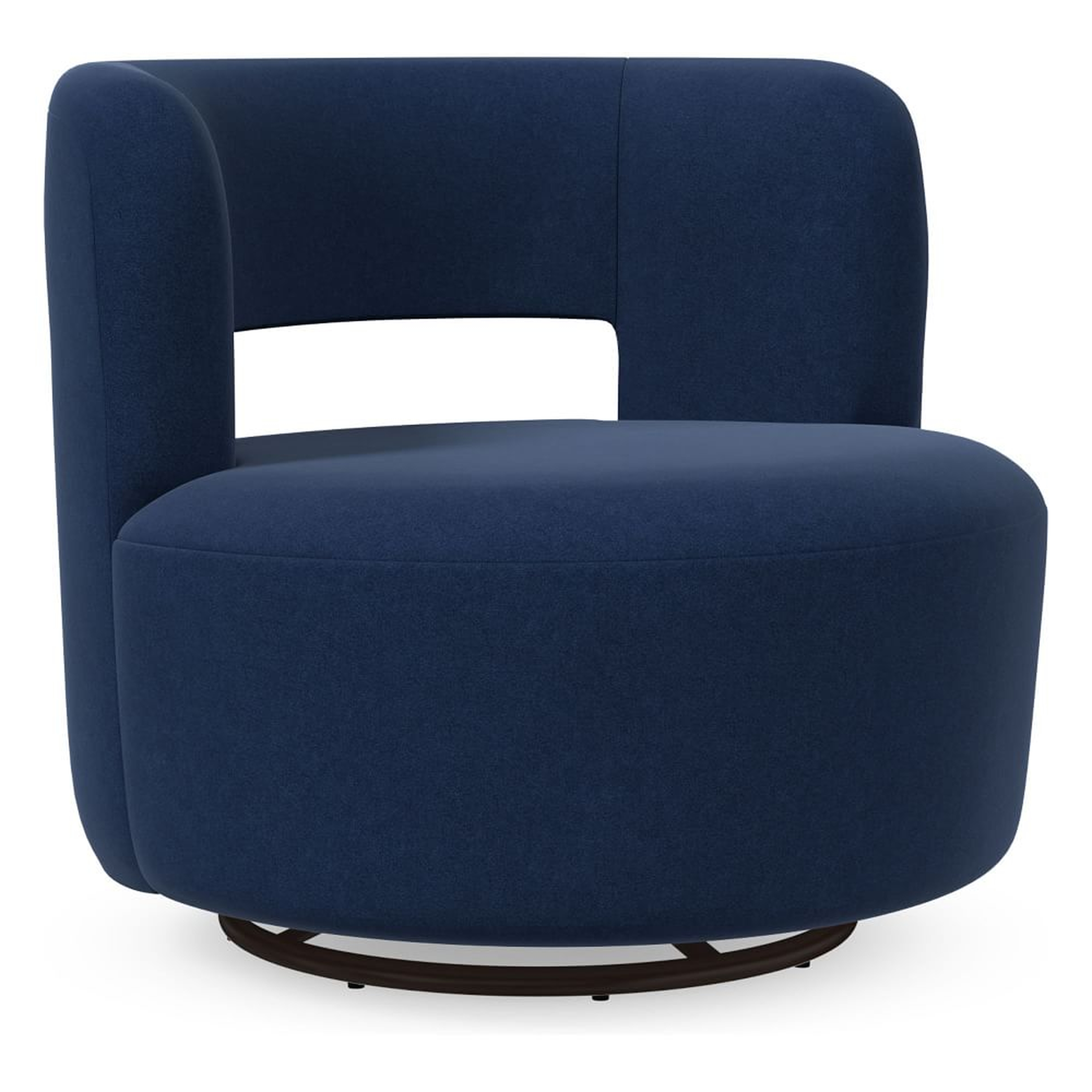 Millie Swivel Chair, Poly, Performance Velvet, Ink Blue, Concealed Supports - West Elm