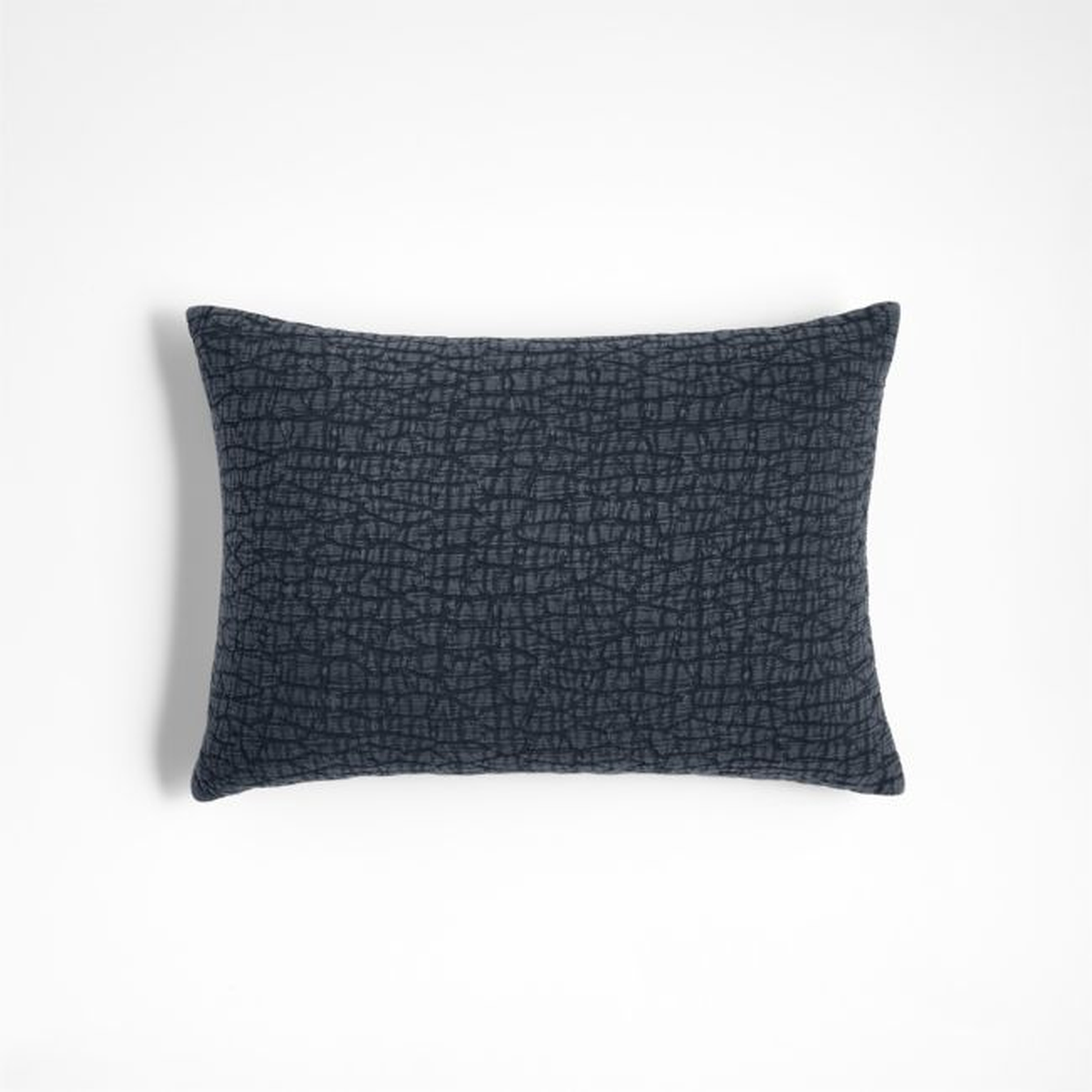 Ruched Jacquard Organic Cotton 22x15 Midnight Navy Throw Pillow Cover - Crate and Barrel