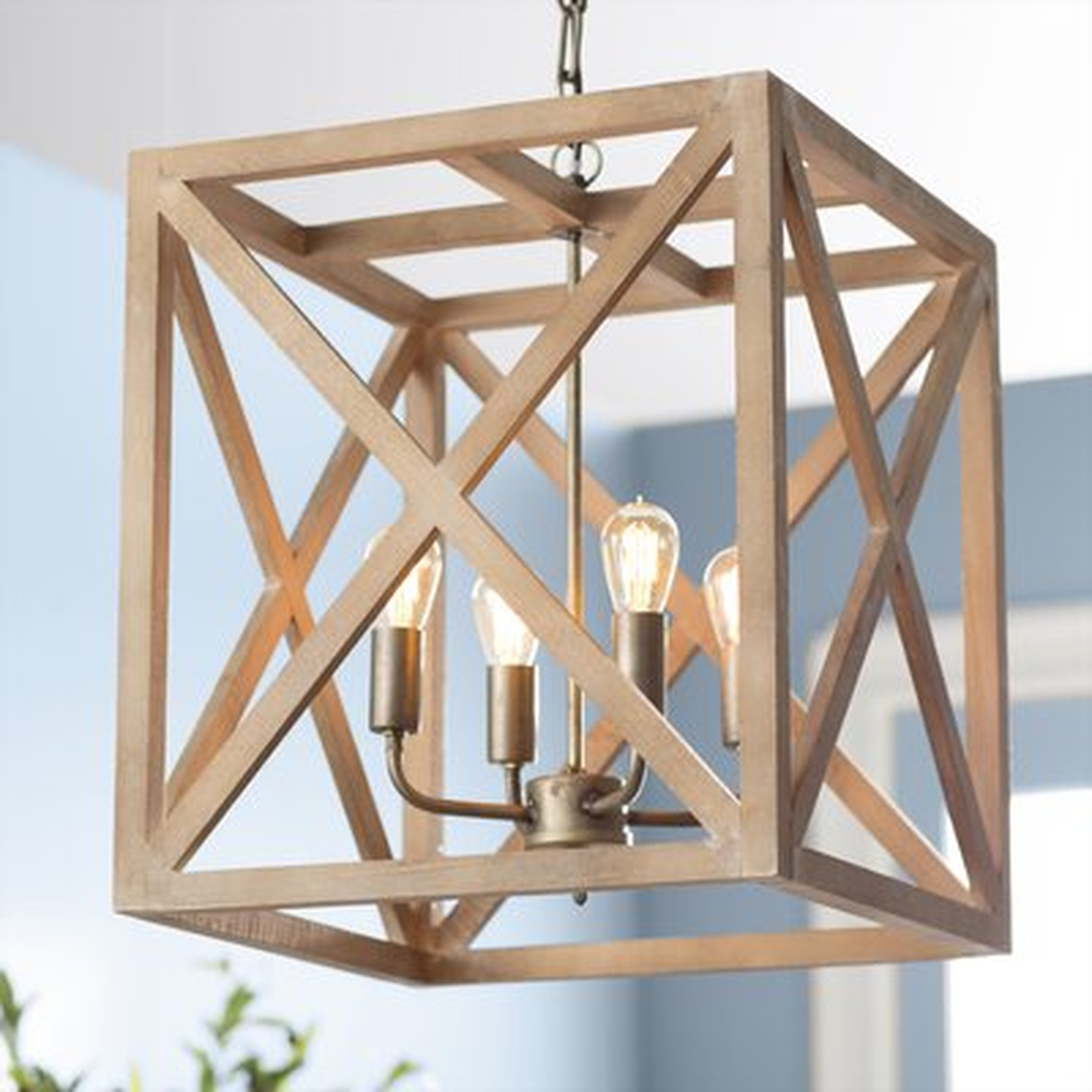 William 4 - Light Lantern Square / Rectangle Chandelier with Wood - Wayfair