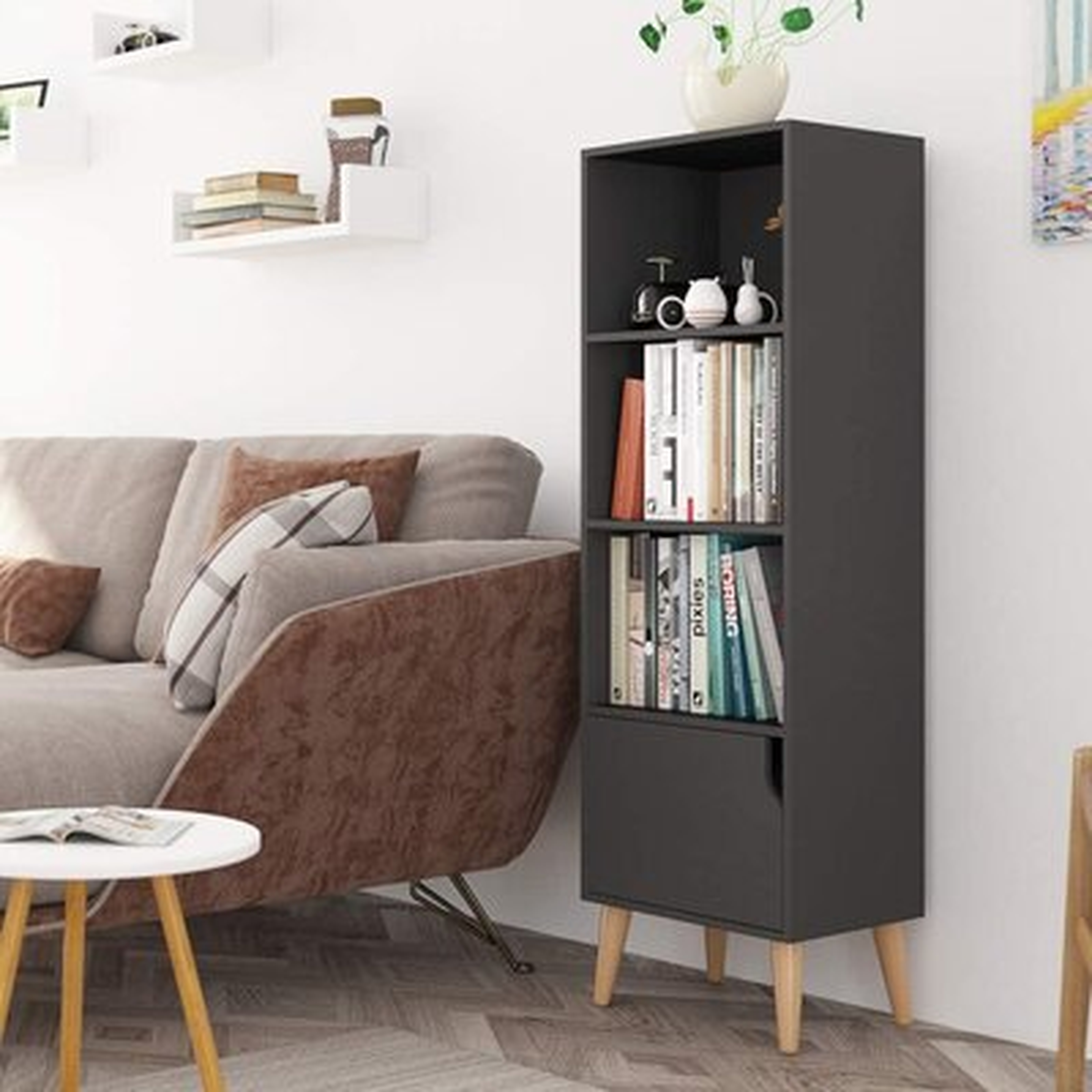 4 Tier Floor Cabinet, Free Standing Display Bookshelf With 4 Legs And 1 Door, Side Corner Storage Cabinet Decor Furniture For Home Office - Wayfair