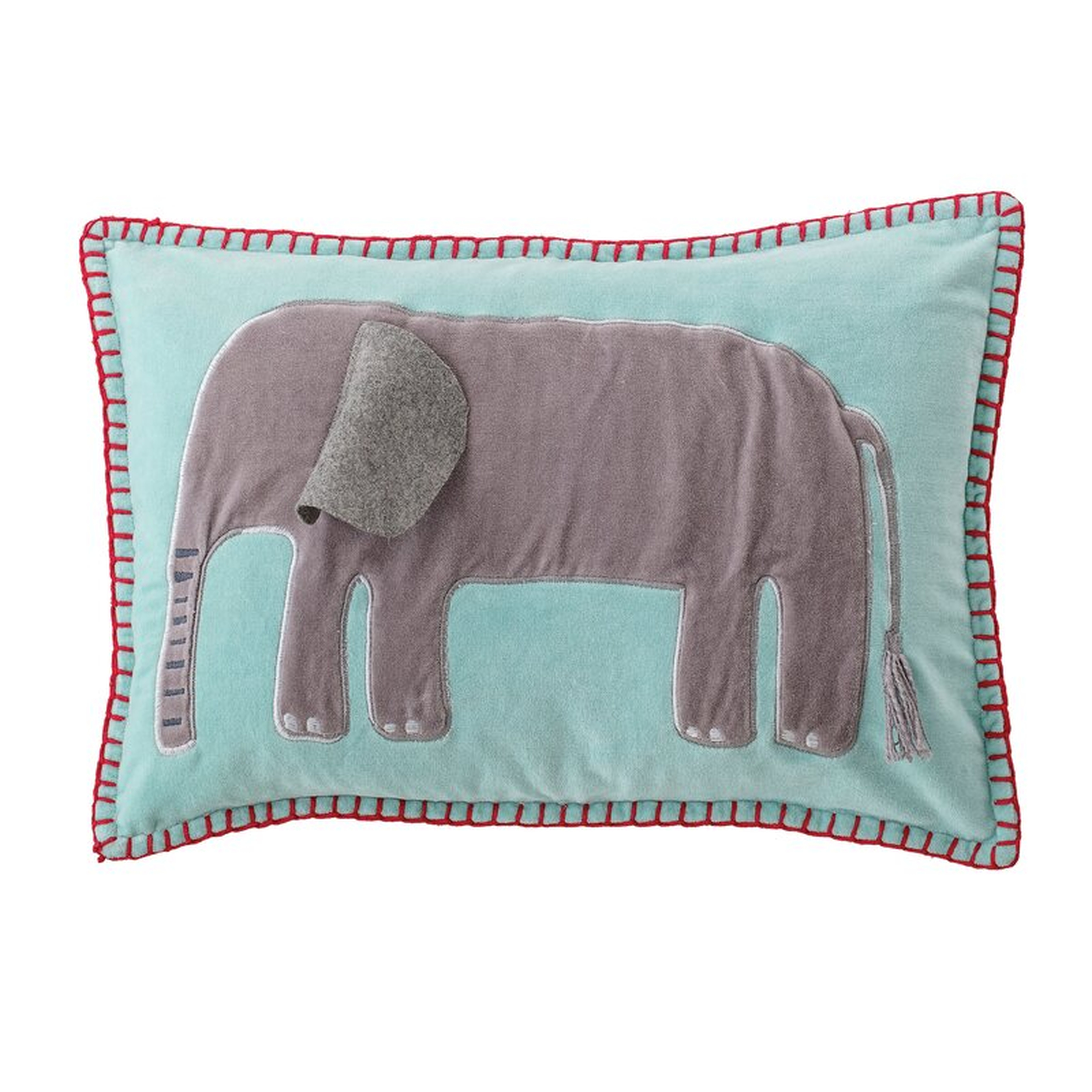 Bloomingville Blue Cotton Velvet Embroidered & Appliqued Elephant Pillow - Perigold
