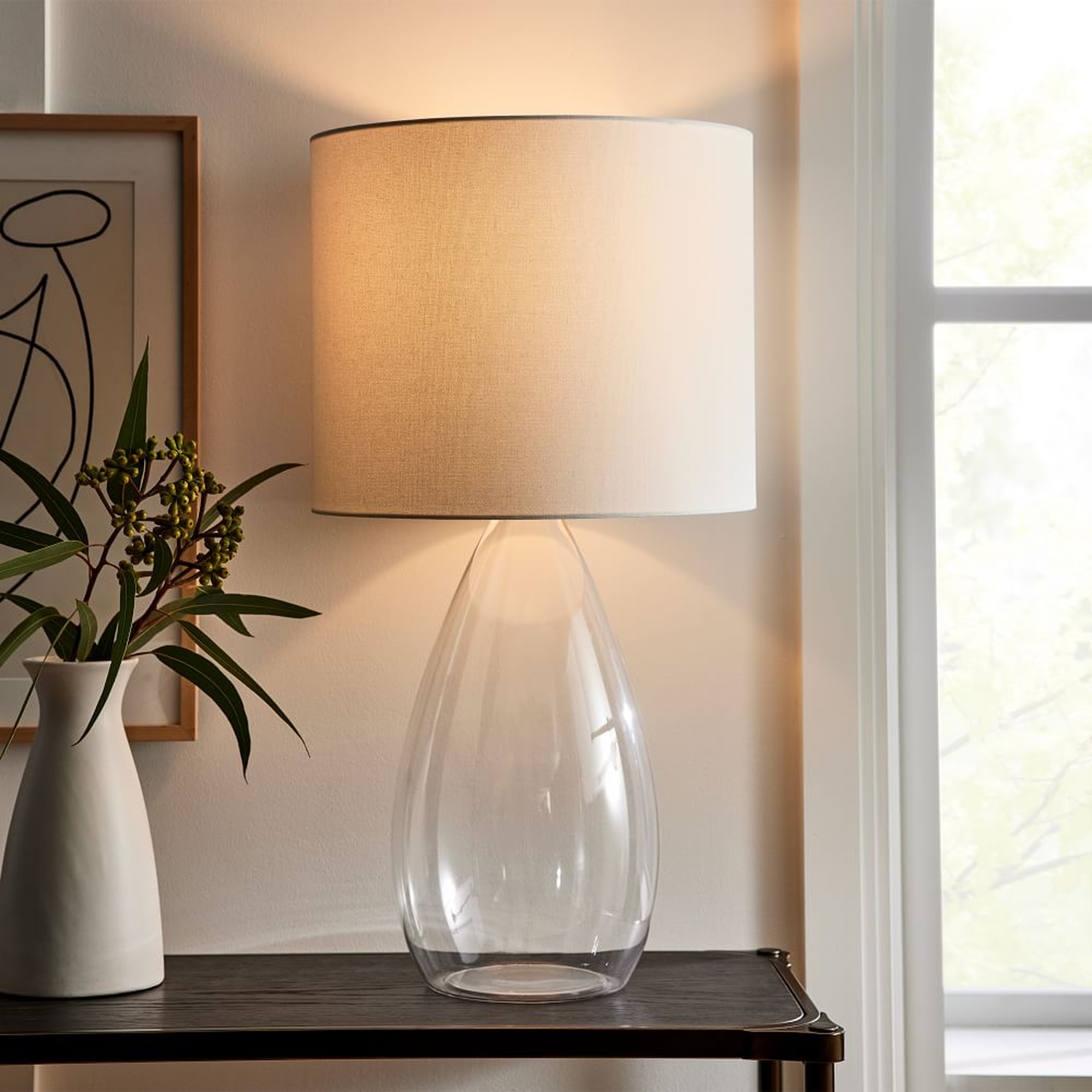 Foundational Table Lamp Clear White Linen (31") - West Elm