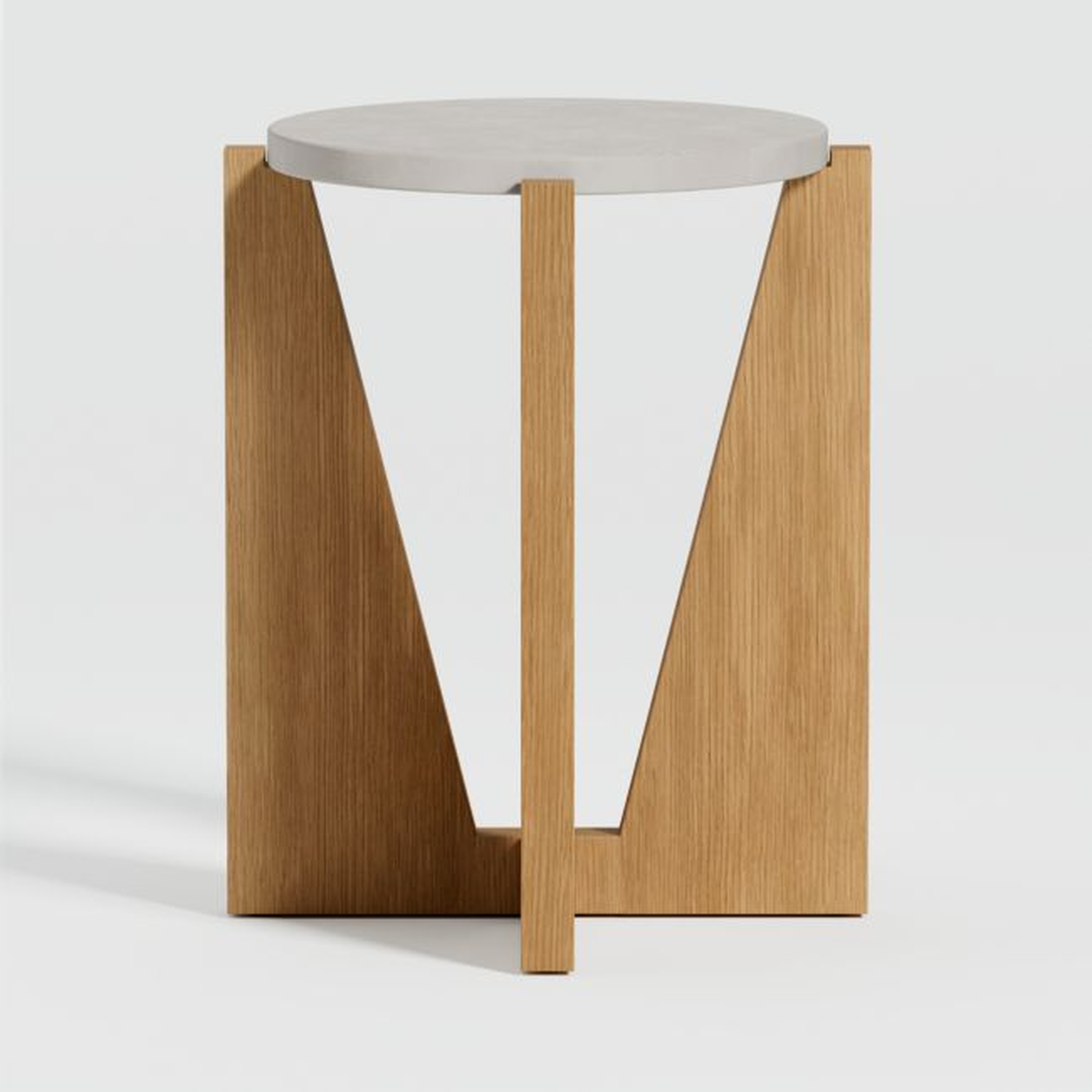 Miro Concrete Round End Table with Natural White Oak Wood Base - Crate and Barrel