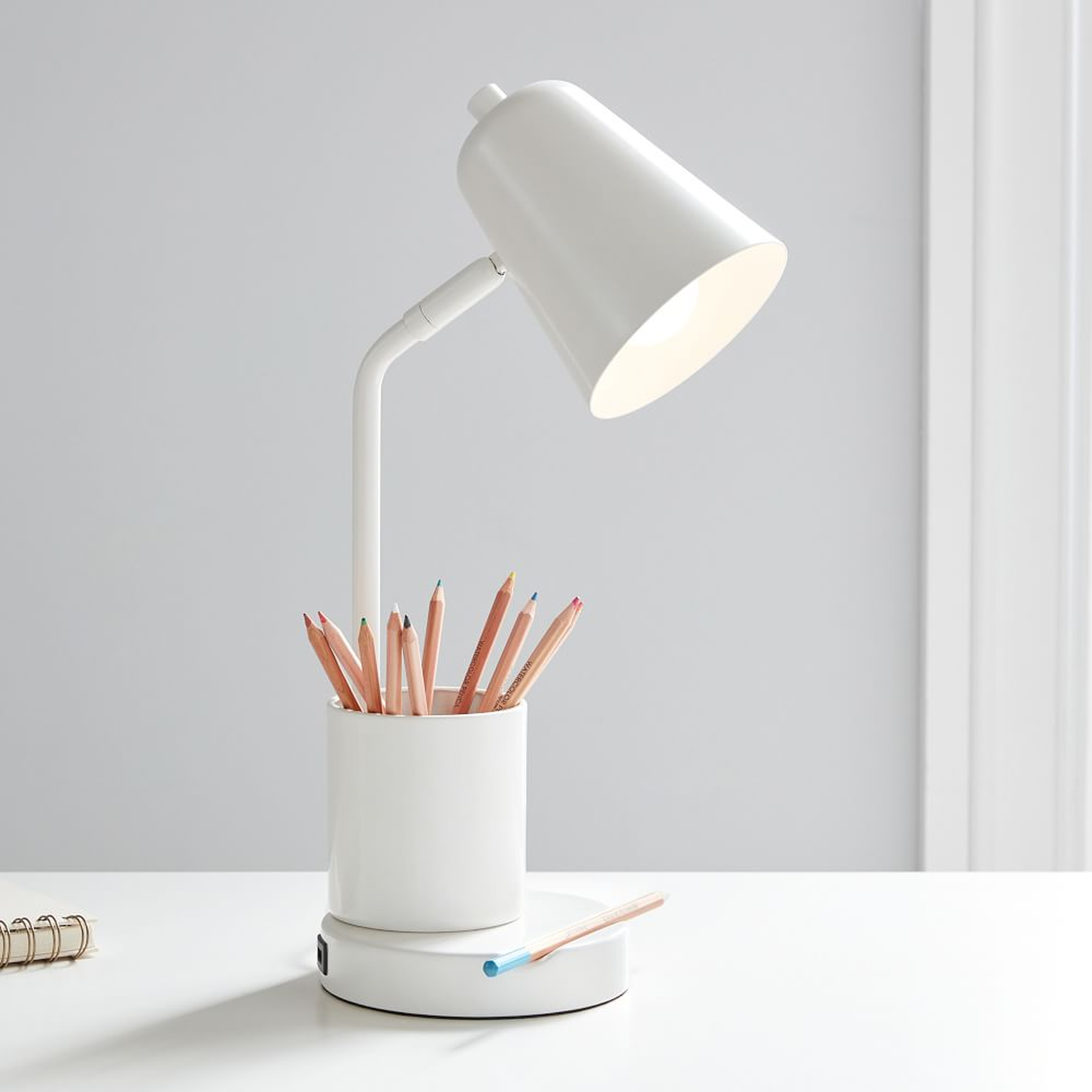 Modern Task Lighting With Storage, White, WE Kids - West Elm