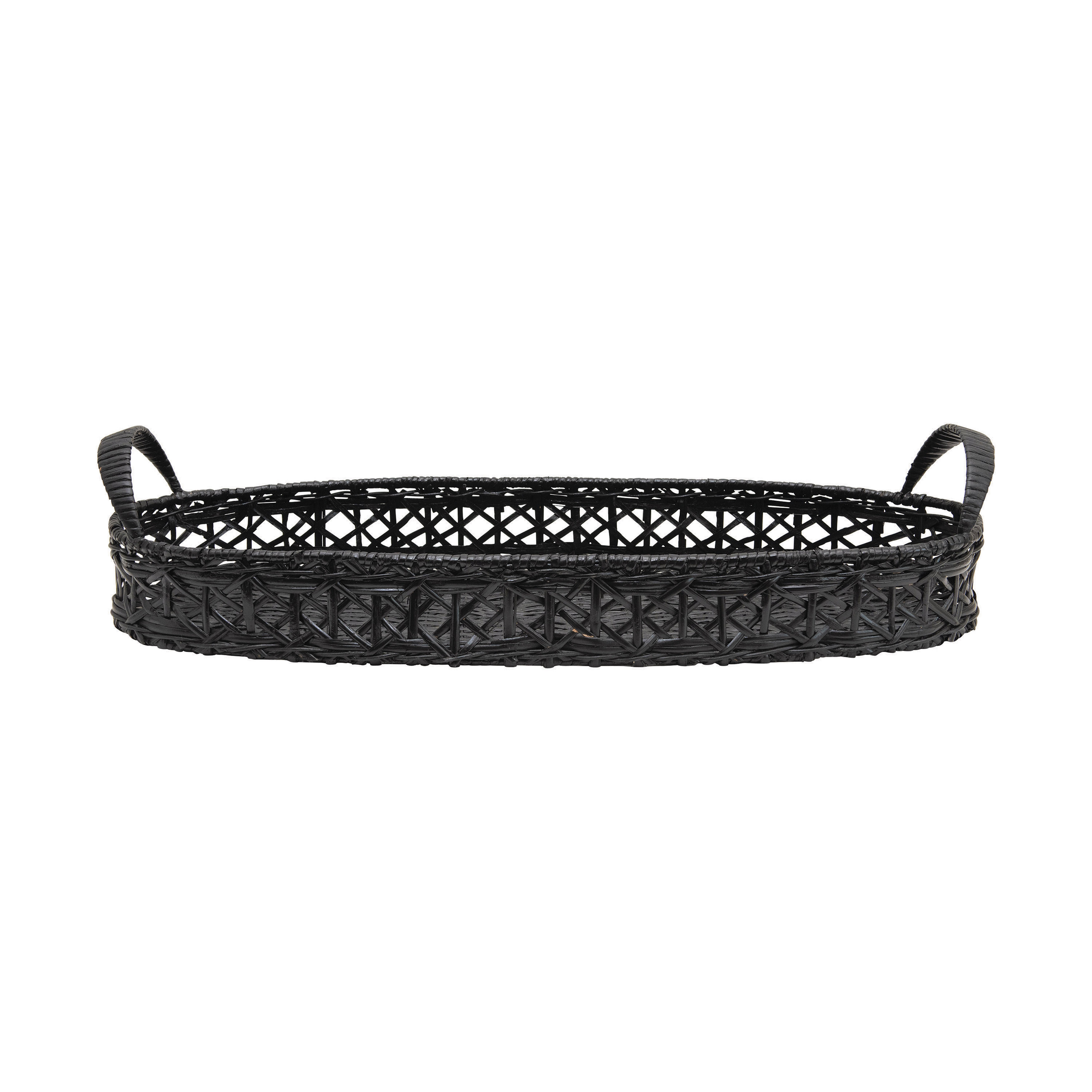 Decorative Hand-Woven Rattan Tray with Handles, Black - Creative Co-Op