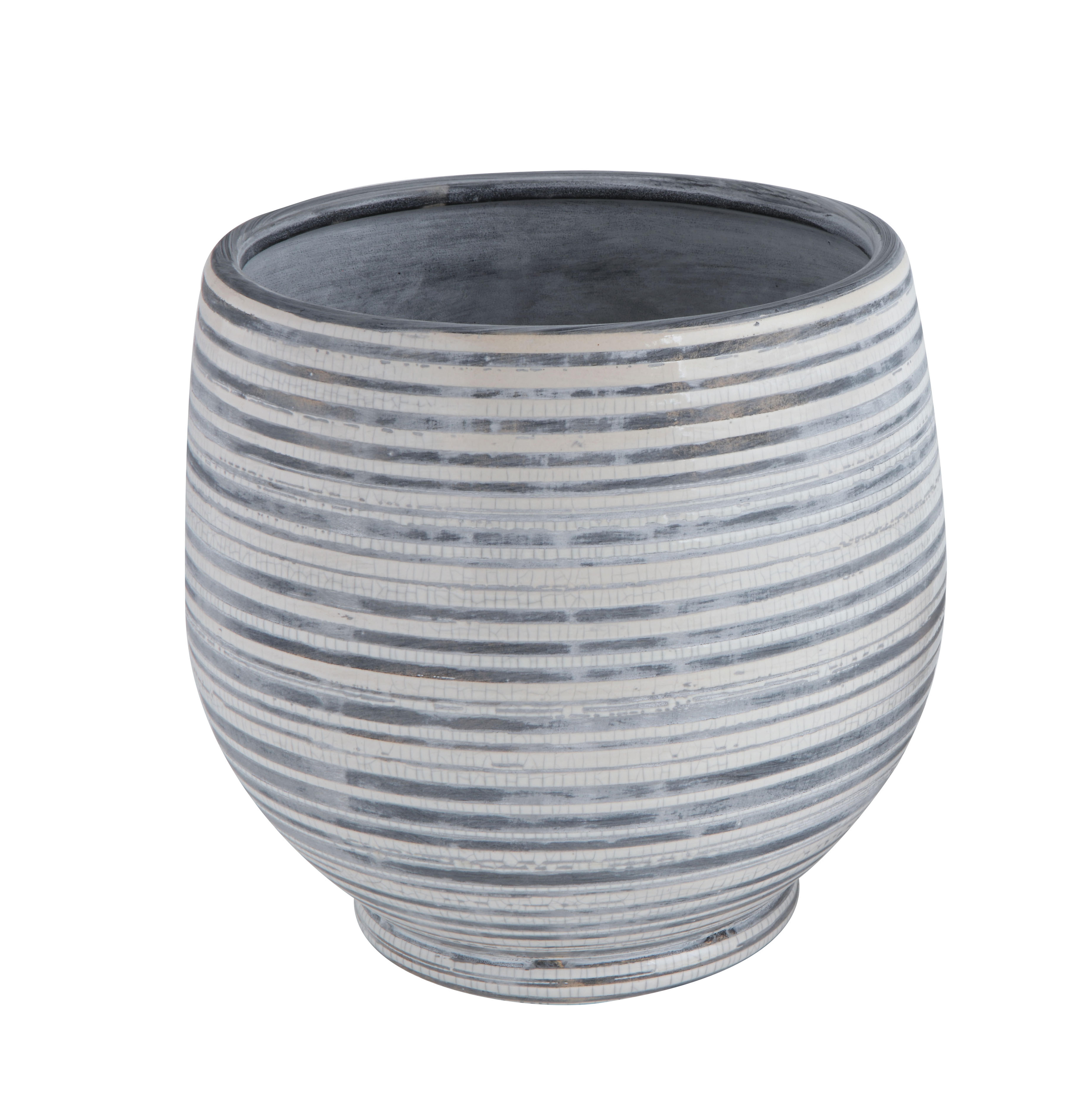 Grey & White Striped Stoneware Planter - Nomad Home