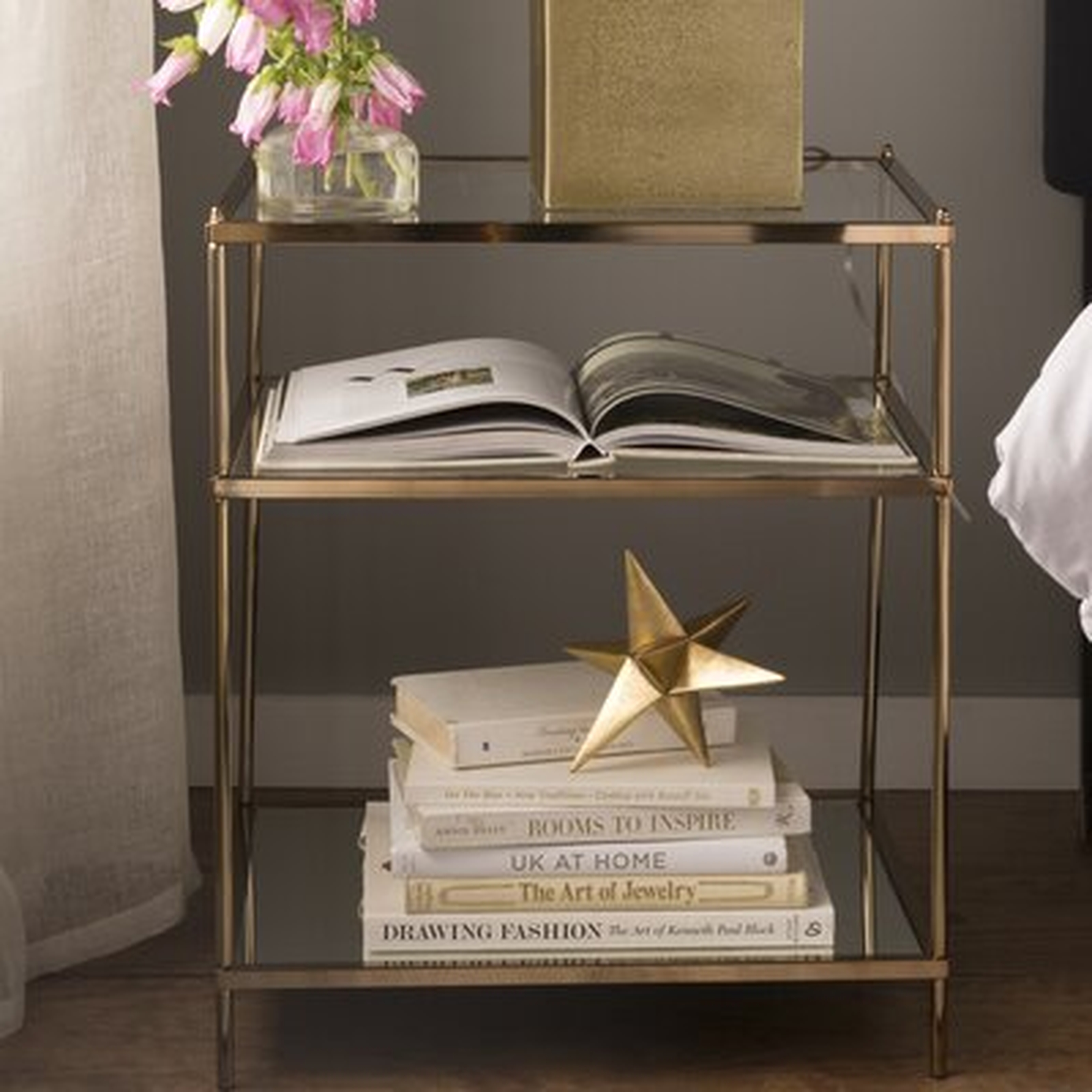 Janelle Glass Top End Table with Storage - Wayfair