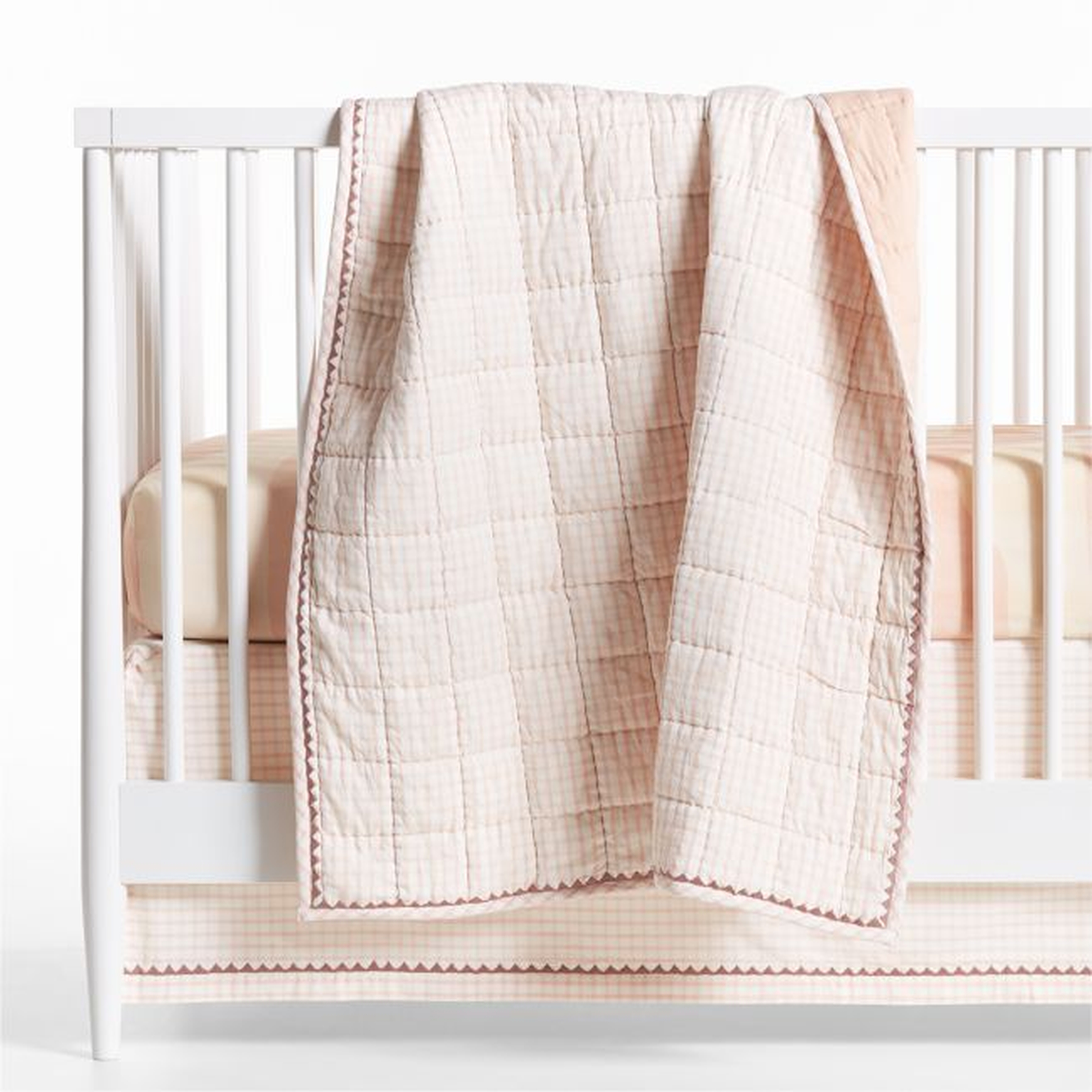 Pink Windowpane Plaid Organic Cotton Baby Crib Quilt - Crate & Kids