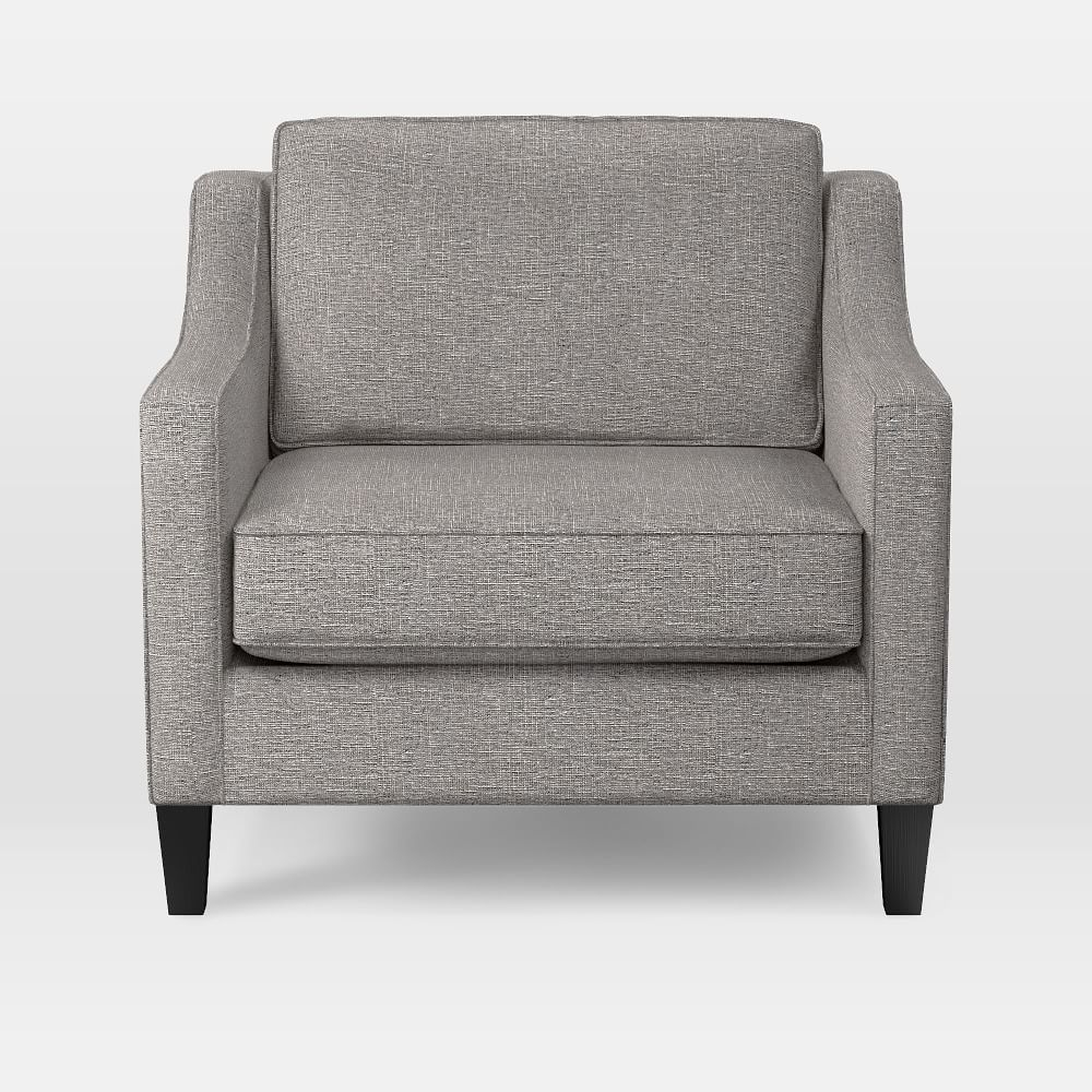 Paidge Armchair, Poly, Deco Weave, Pearl Gray, Taper Chocolate - West Elm