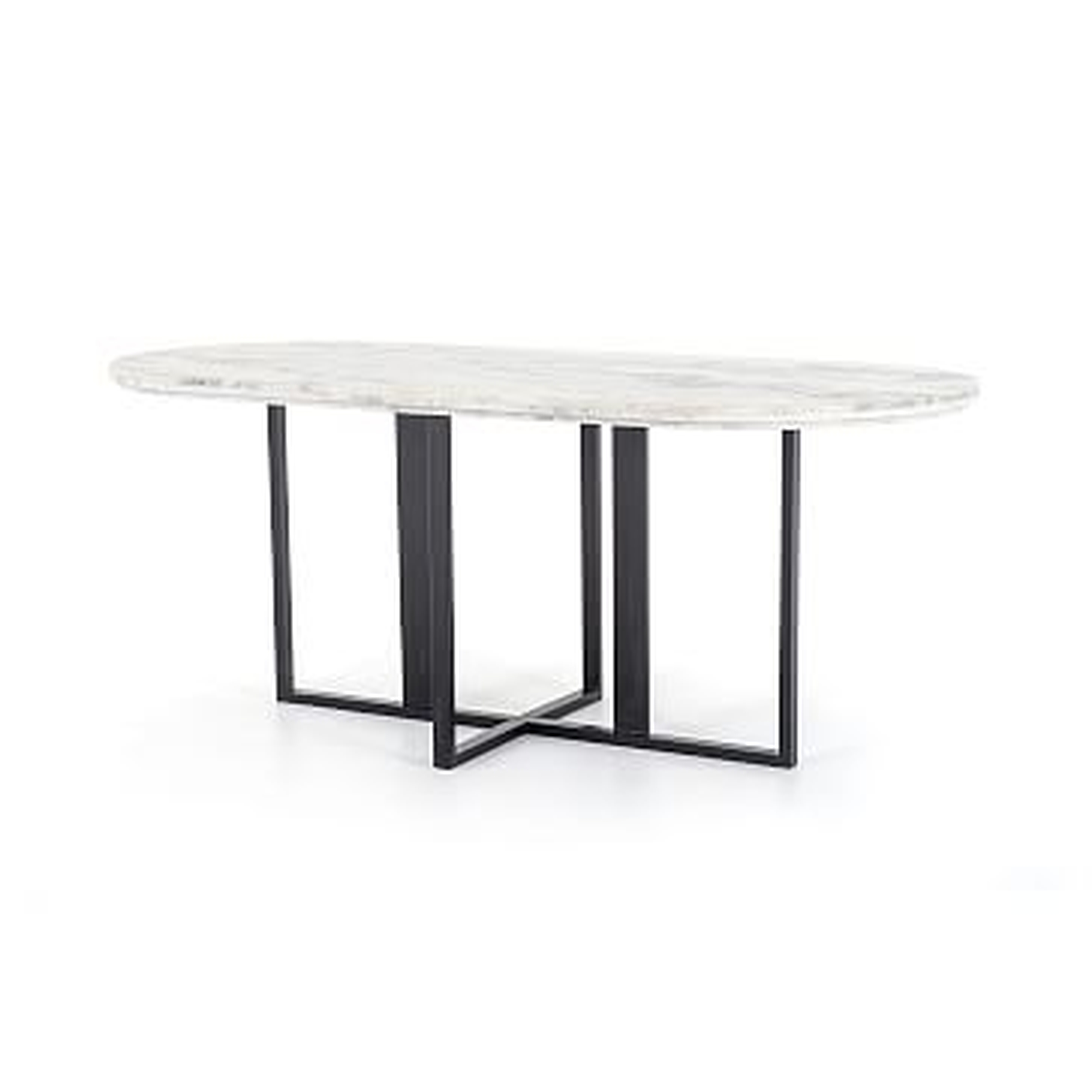 Devan Dining Table, Oval, White Marble, Black - West Elm