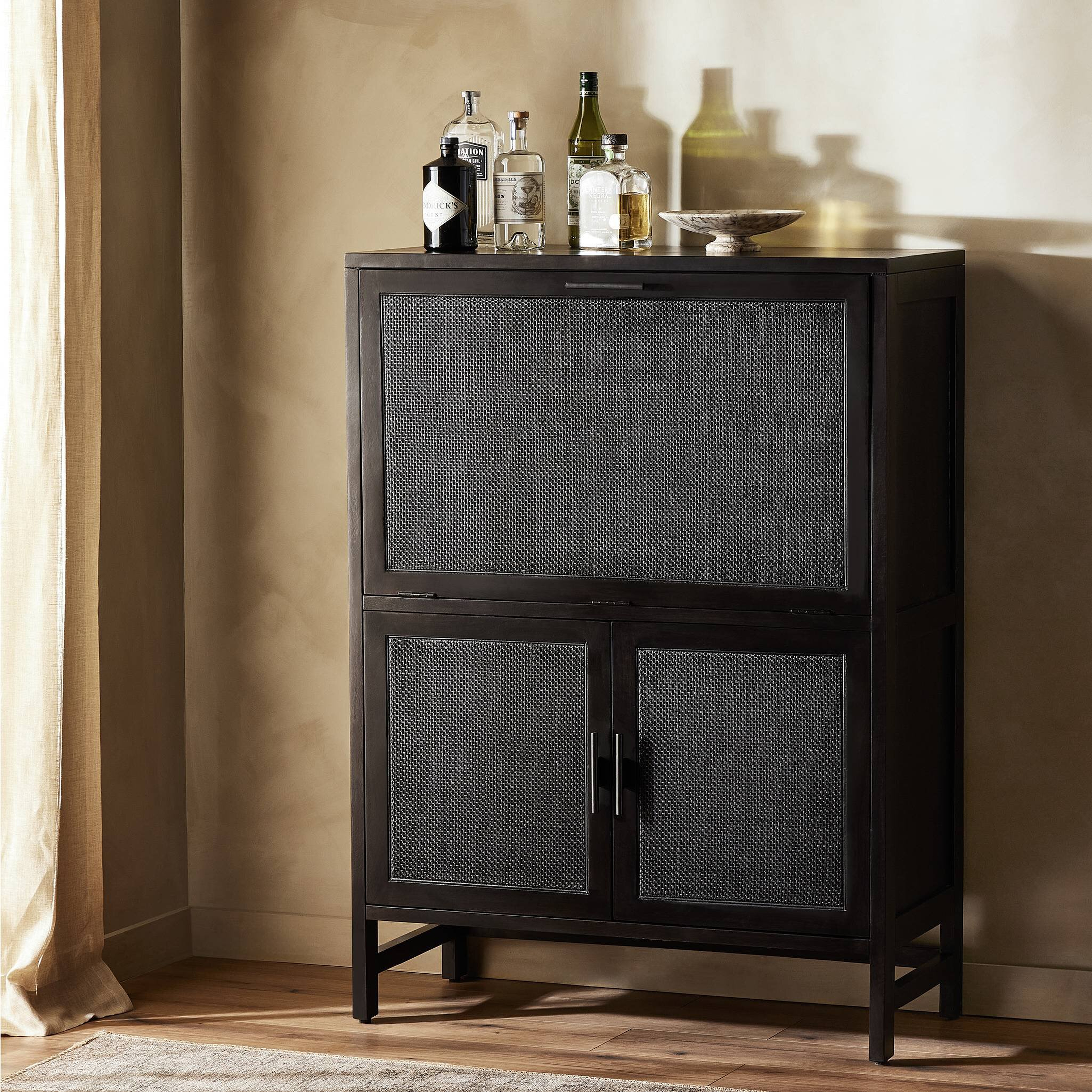 Caprice Bar Cabinet - Black Wash Mango - Four Hands