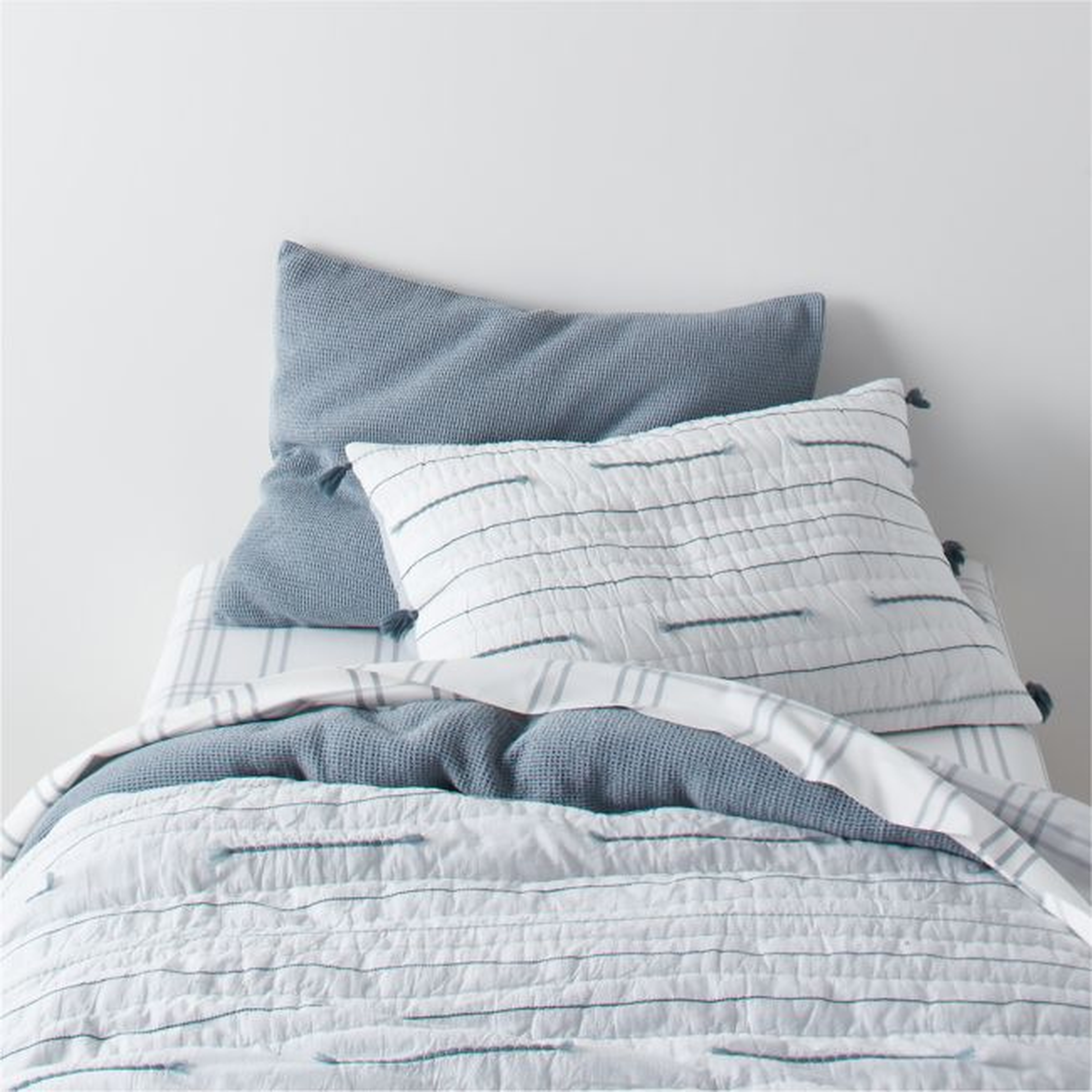 Mist Blue Embroidered Texture Stripe Voile Kids Twin Quilt - Crate & Kids