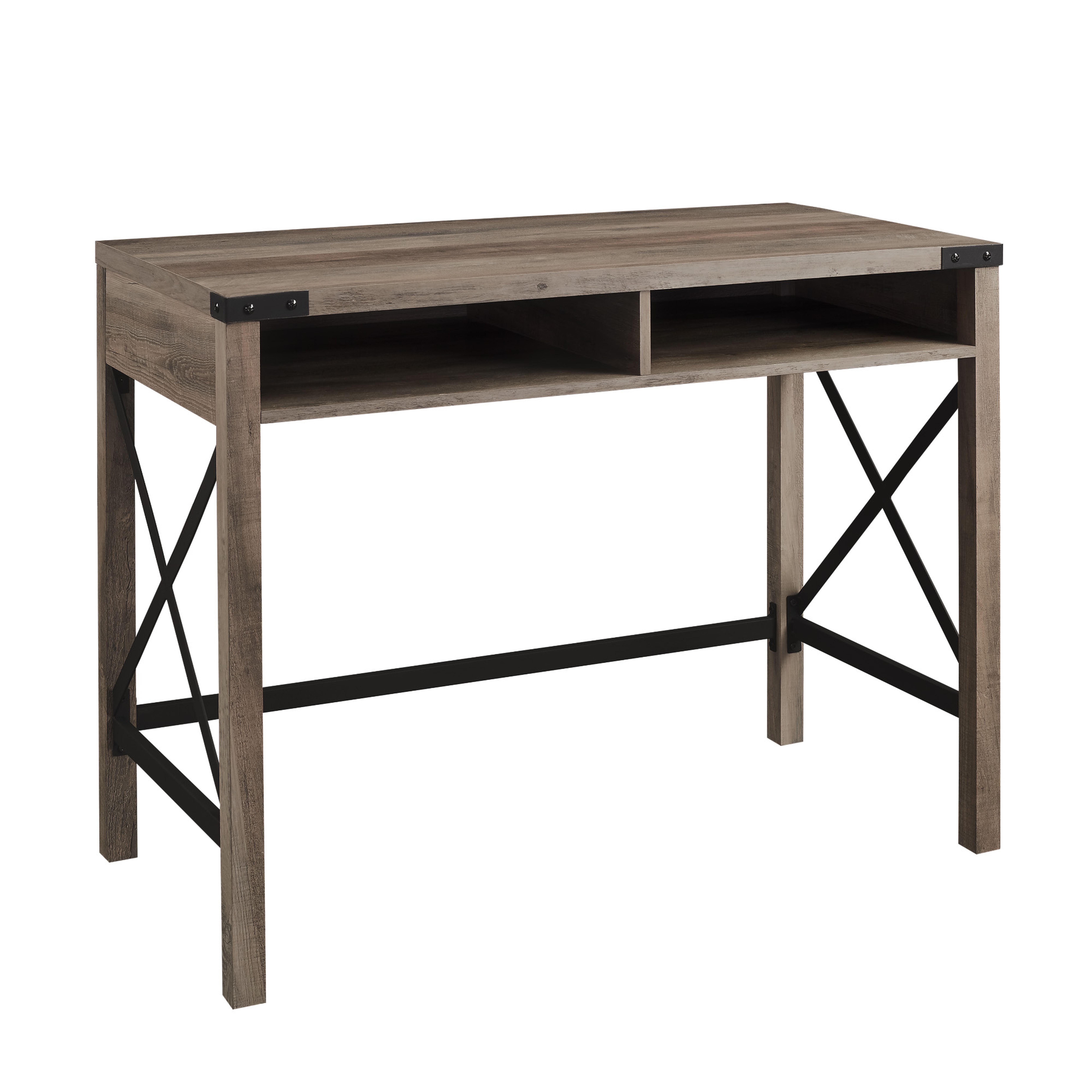 Metal X 42" Farmhouse Metal and Wood Desk - Grey Wash - Walker Edison